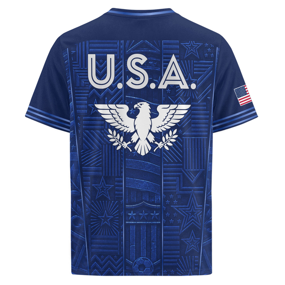 USA Soccer Jersey Men Navy Blue Eagle Star Pattern Patriotic Football T-Shirt