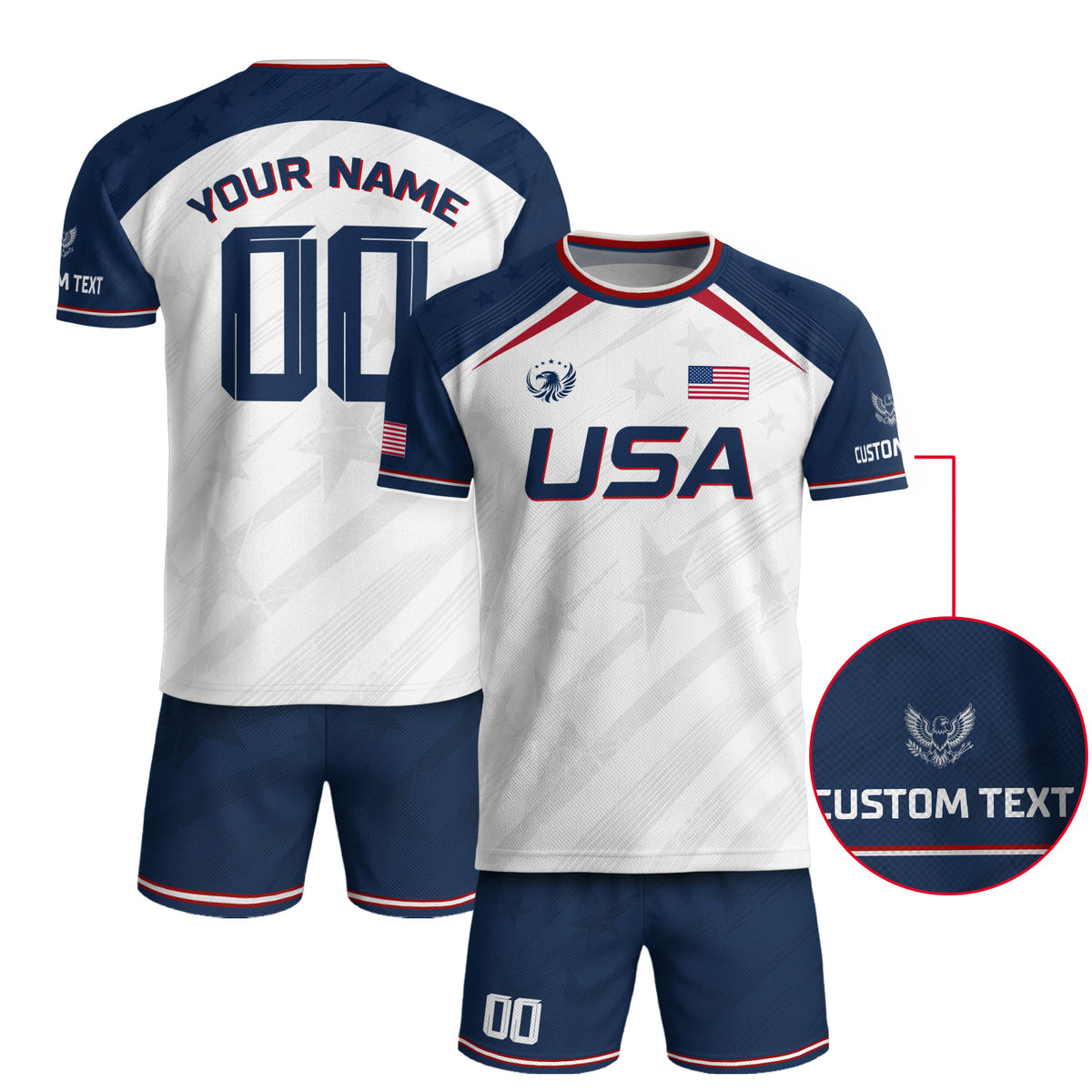 Custom Adult USA Soccer Jersey White Red Blue Patriotic American Team Football Shirt - Rust Field Wear