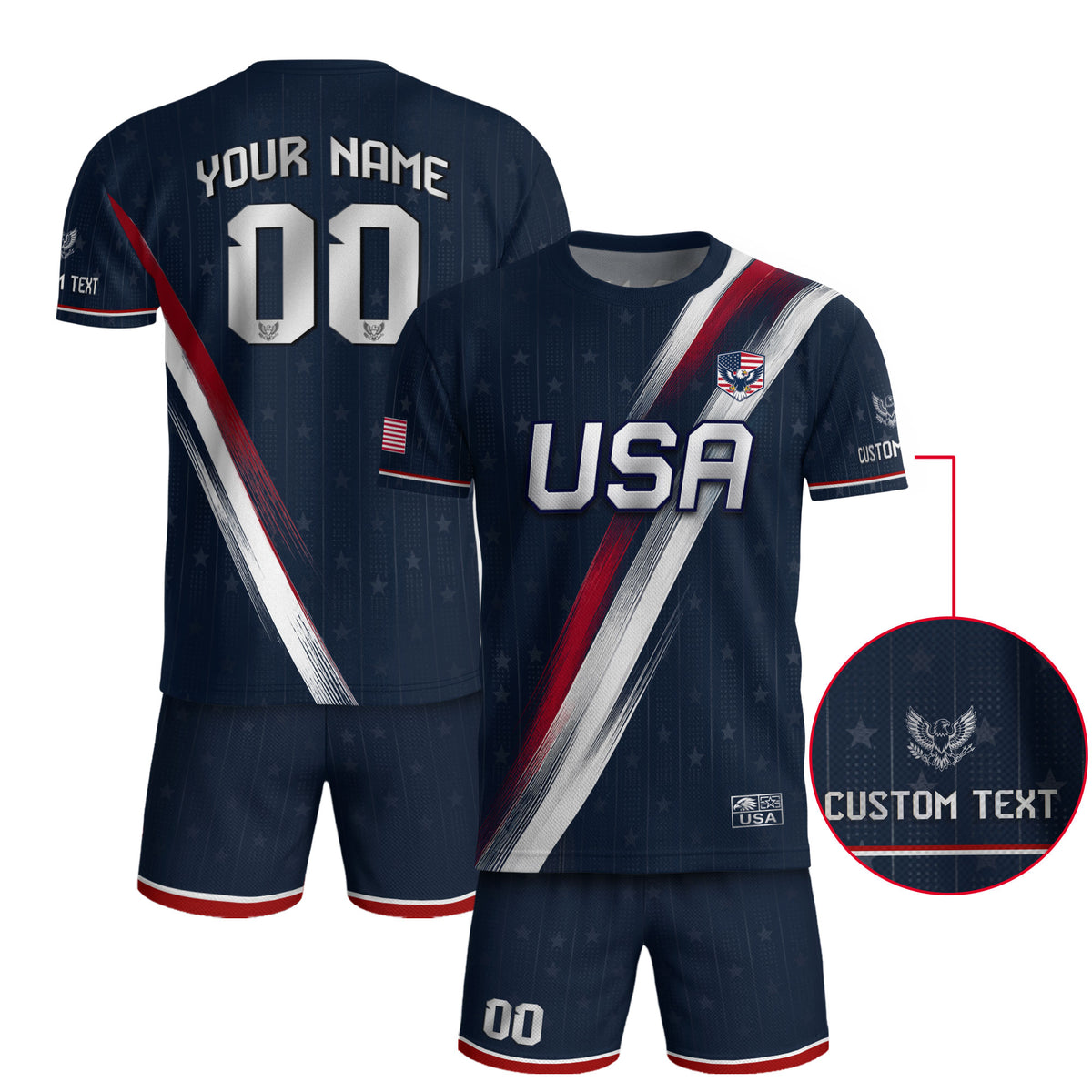 Custom Adult USA Soccer Jersey Navy Blue Patriotic American Eagle Team Football Shirt - Rust Field Wear