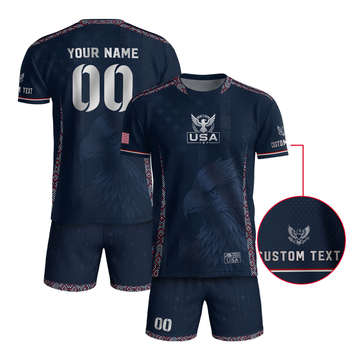 Personalized Adult USA Soccer Jersey Navy Blue Patriotic American Eagle Football Shirt - Rust Field Wear