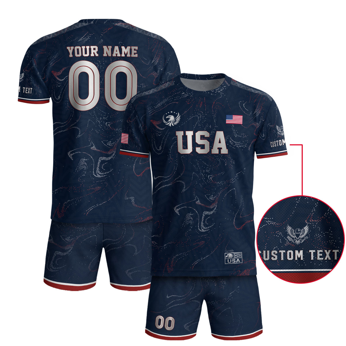 Custom Adult USA Soccer Jersey Navy Blue Patriotic American Flag Marble Football Shirt - Rust Field Wear