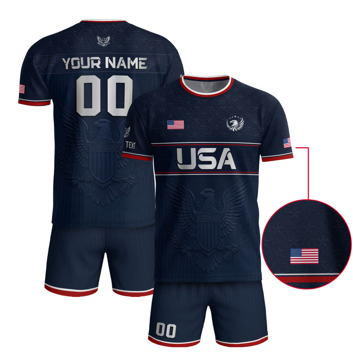 Adult Custom USA Soccer Jersey Personalize Name Number Patriotic Graphic Team Shirt - Rust Field Wear