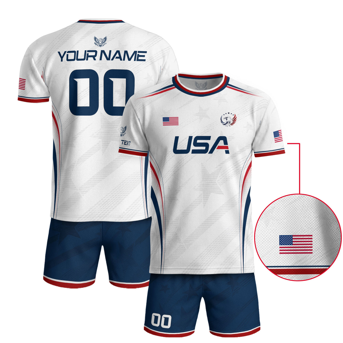 Custom White USA Soccer Jersey Personalized Adult Name Number Patriotic Sports Uniform - Rust Field Wear