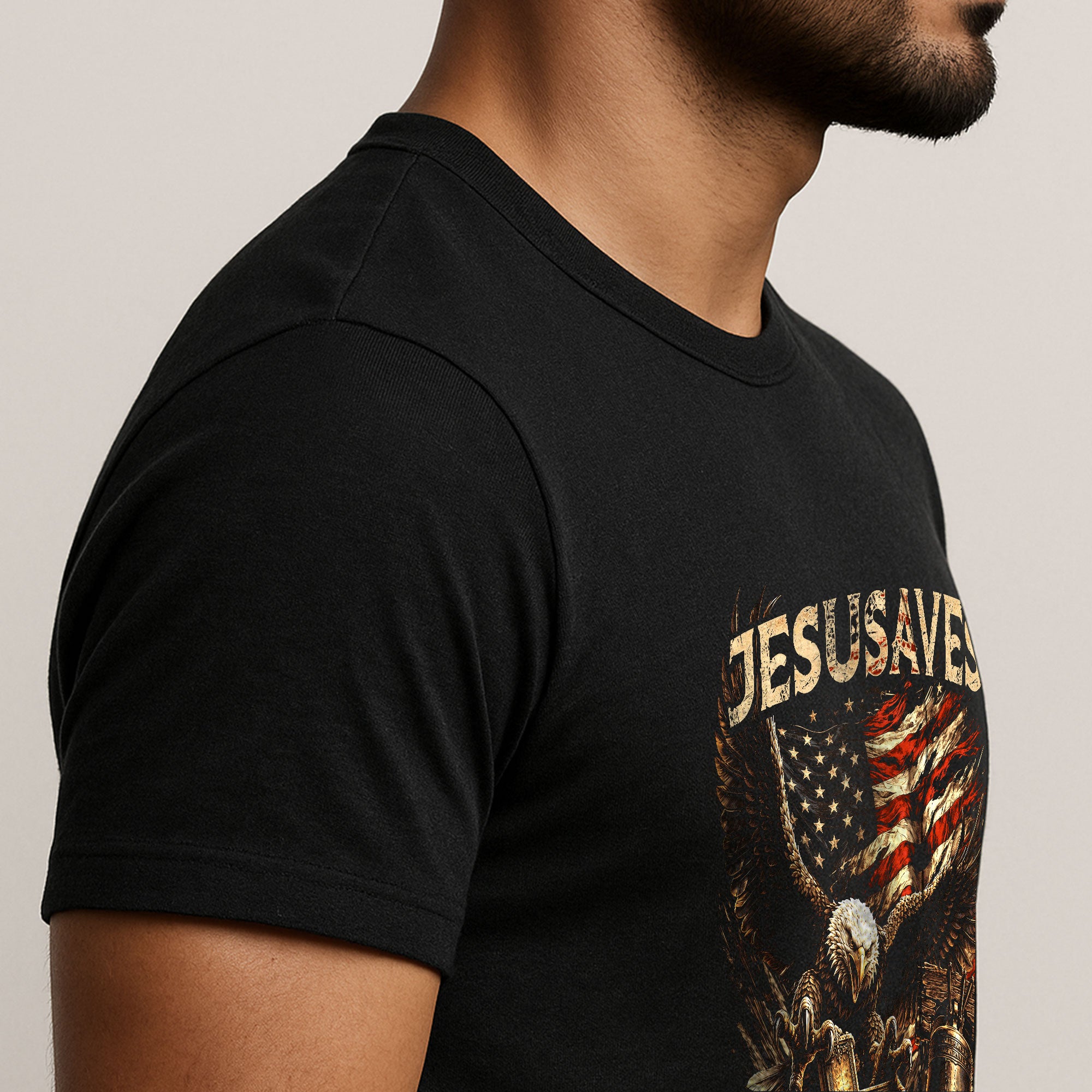JESUSAVES John 3 16 Patriotic Graphic T Shirt American Eagle Cross Liberty Bell Tee - Rust Field Wear