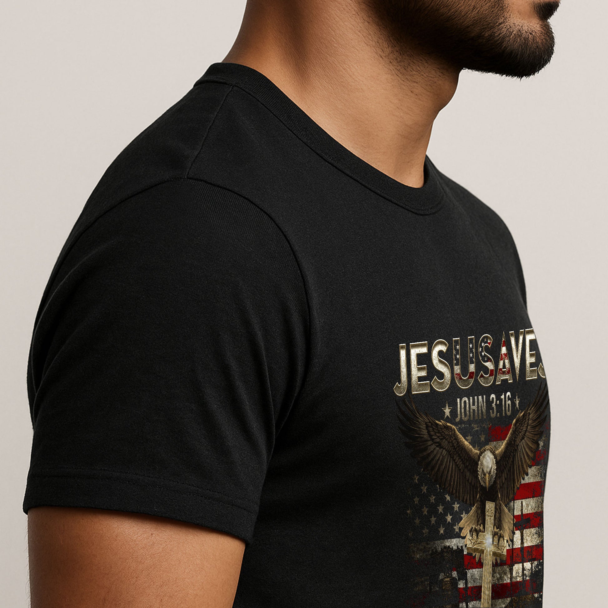 American Eagle JESUSAVES John 3 16 T Shirt Patriotic Religious Faith Graphic Cotton Tee - Rust Field Wear