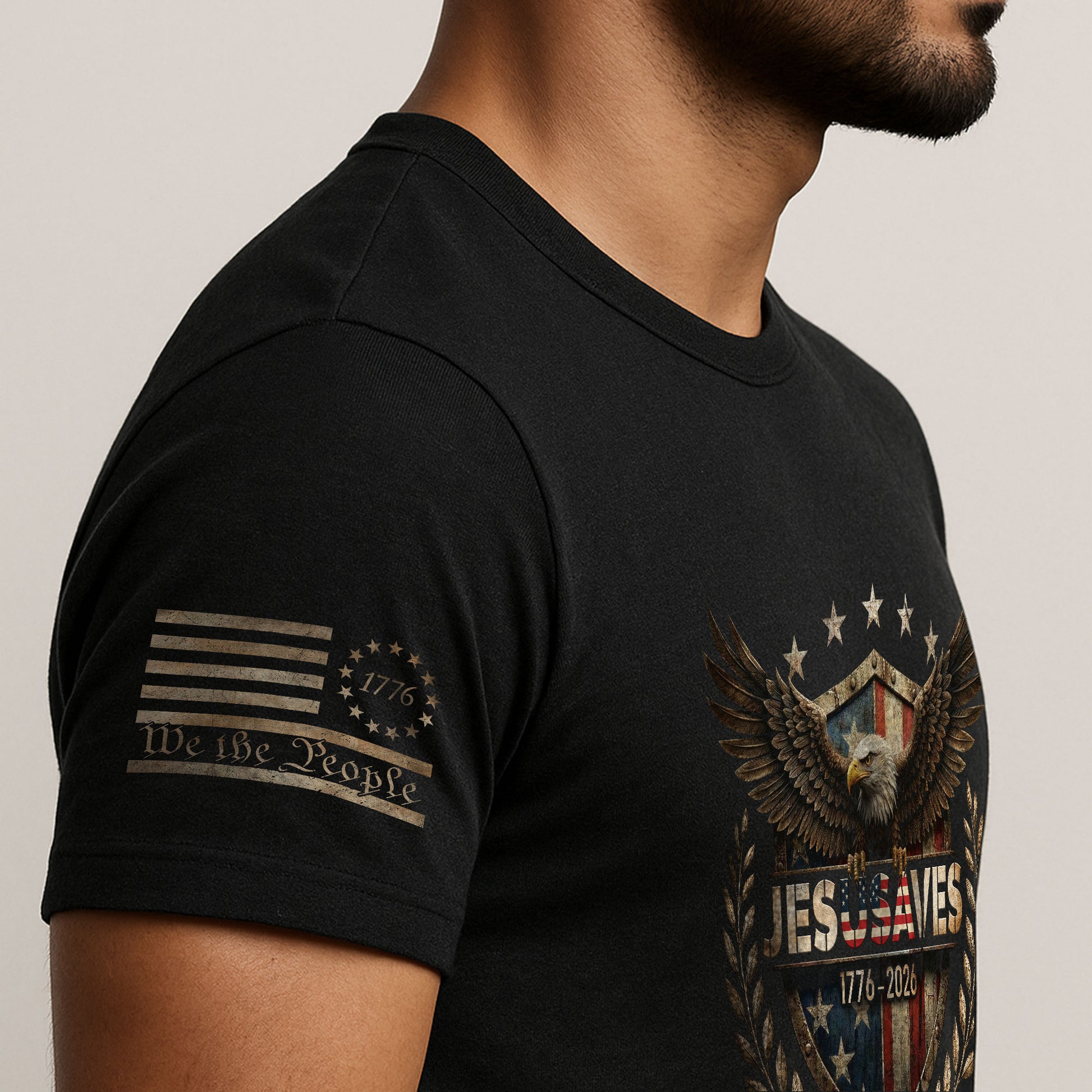 JESUSAVES 1776-2026 T-Shirt Patriotic American Eagle Graphic Tee - Classic Apparel Item - Rust Field Wear