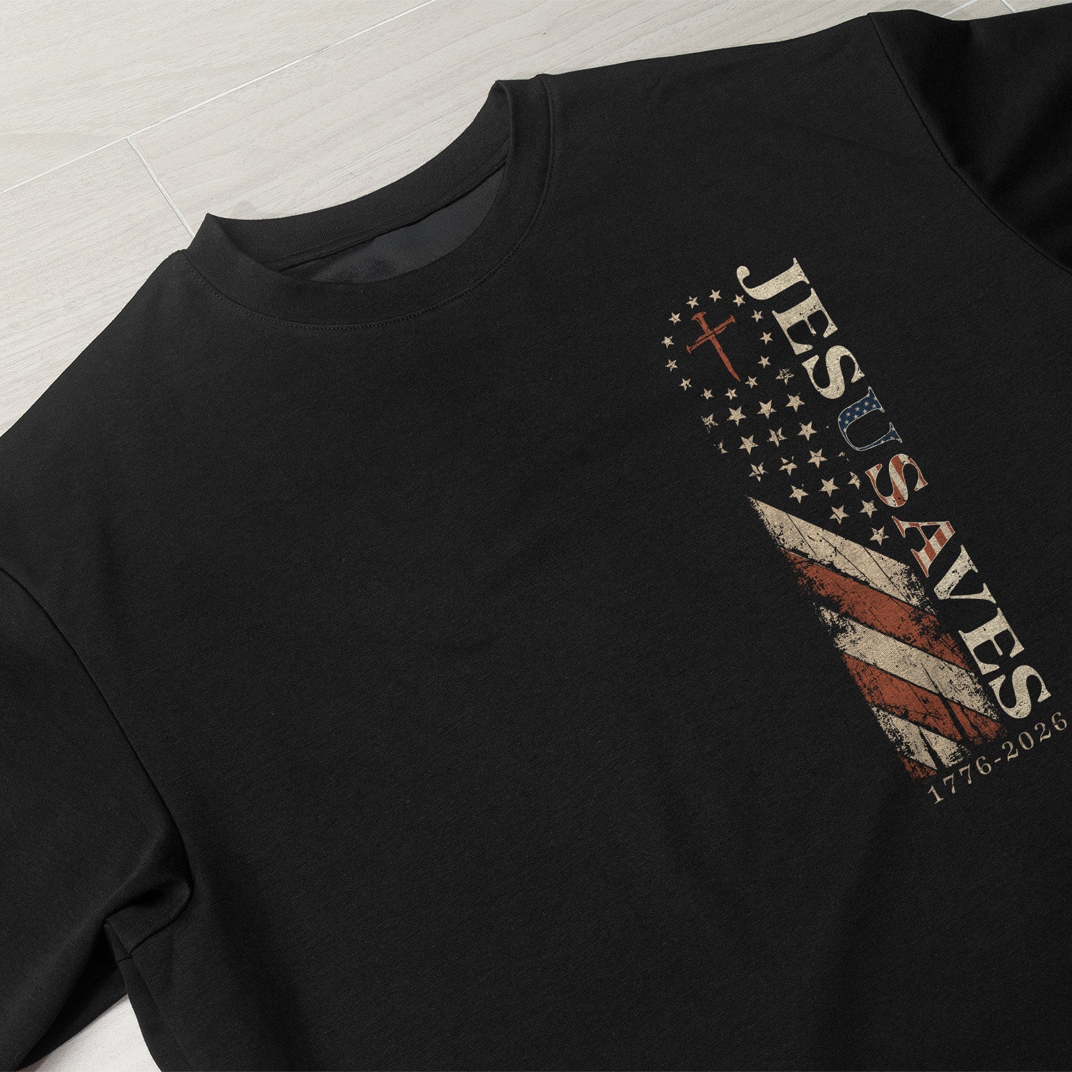 Patriotic JESUSAVES 1776-2026 Eagle T-Shirt American Flag Design - Versatile Apparel - Rust Field Wear