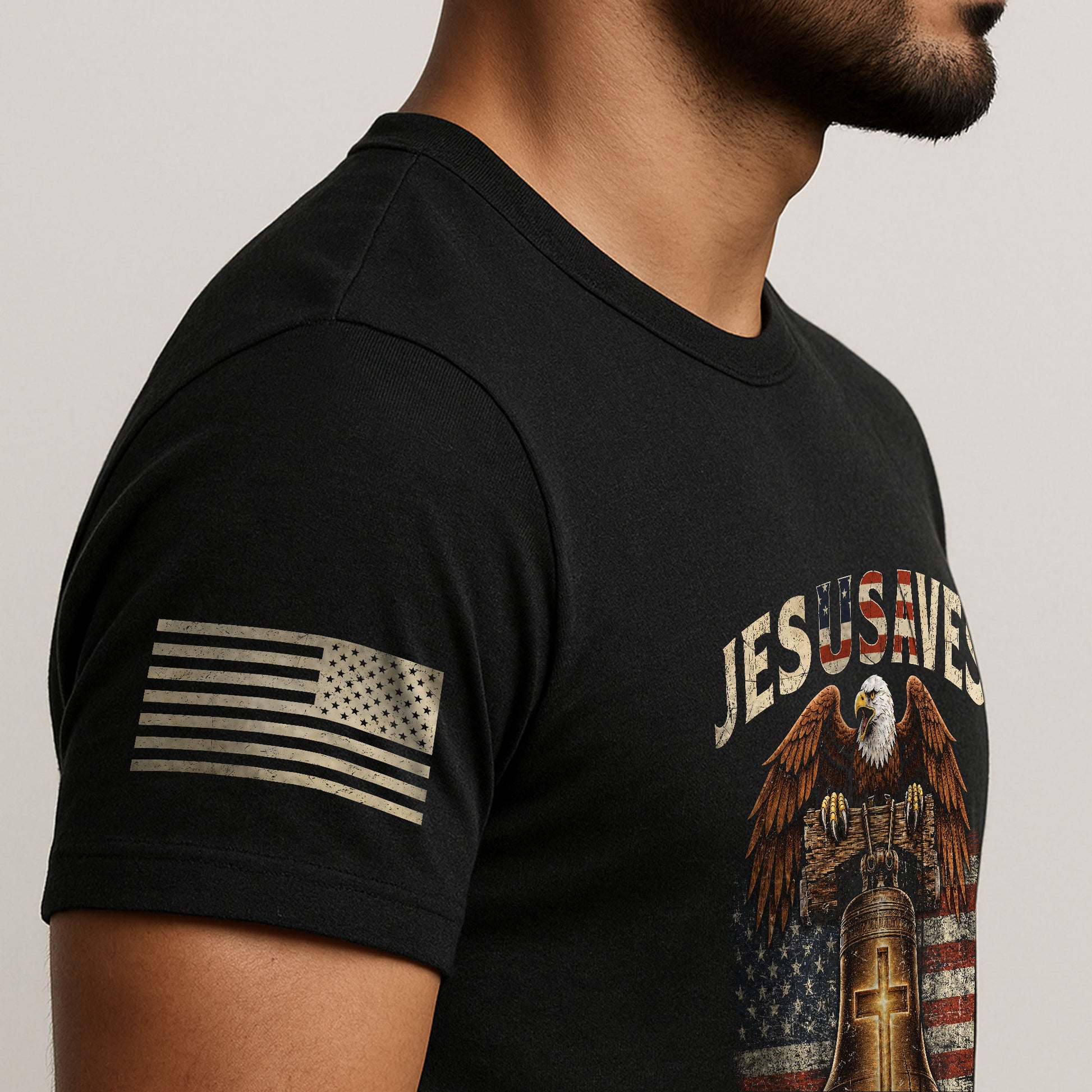 JESUSAVES American Eagle Bell Print T-Shirt Patriotic Graphic Casual Wear Unisex Tee - Rust Field Wear
