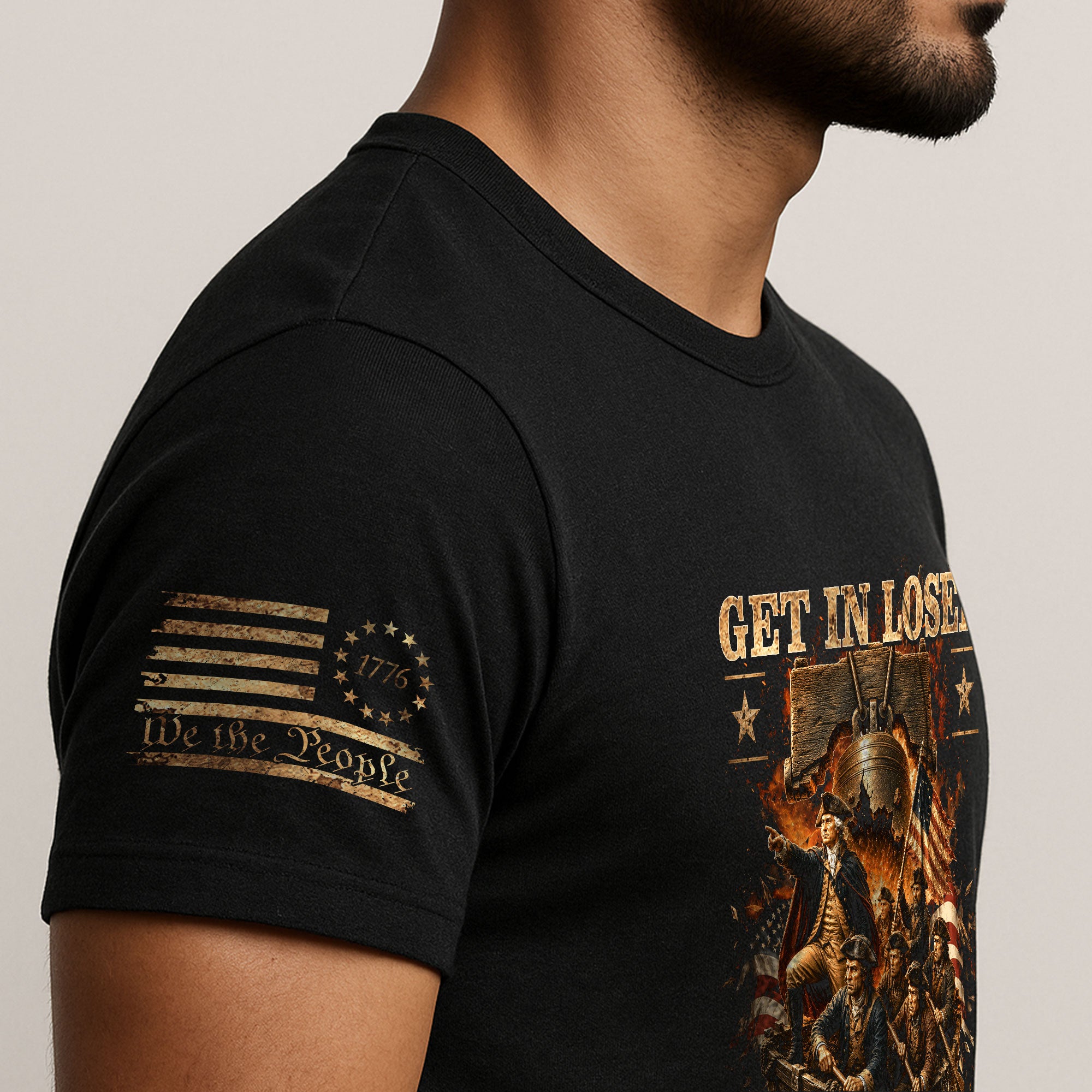 Get In Loser We're Crossing The Delaware T-Shirt Revolutionary War Patriotic Sleeve Tee - Rust Field Wear