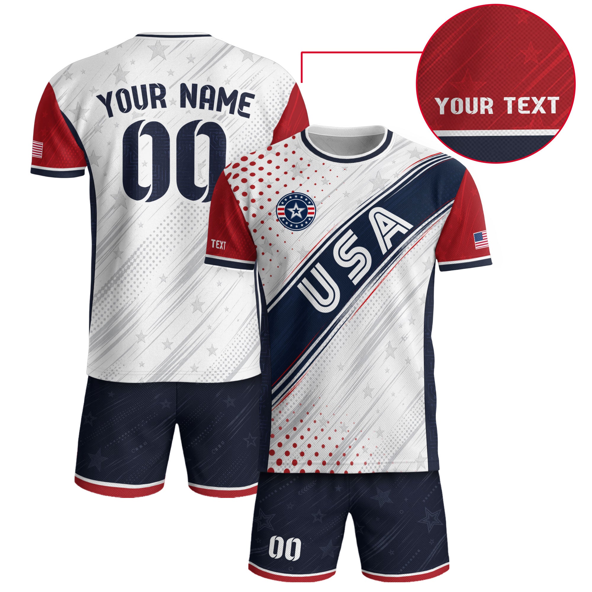 Custom Adult White Soccer Jersey - Personalized Name & Number USA Patriotic Sportswear