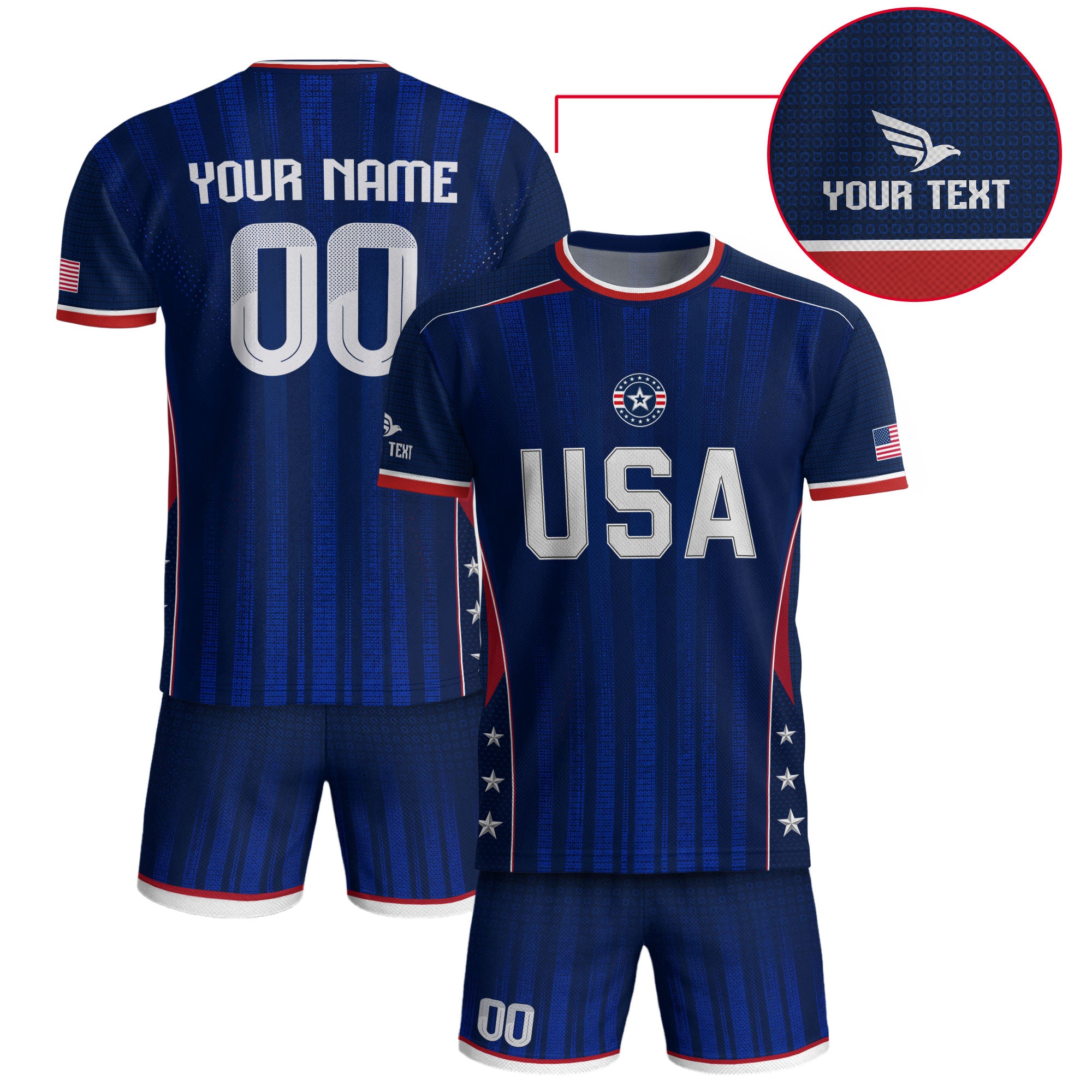 Custom Blue USA Soccer Jersey - Personalized Name & Number Patriotic Sports Shirt
