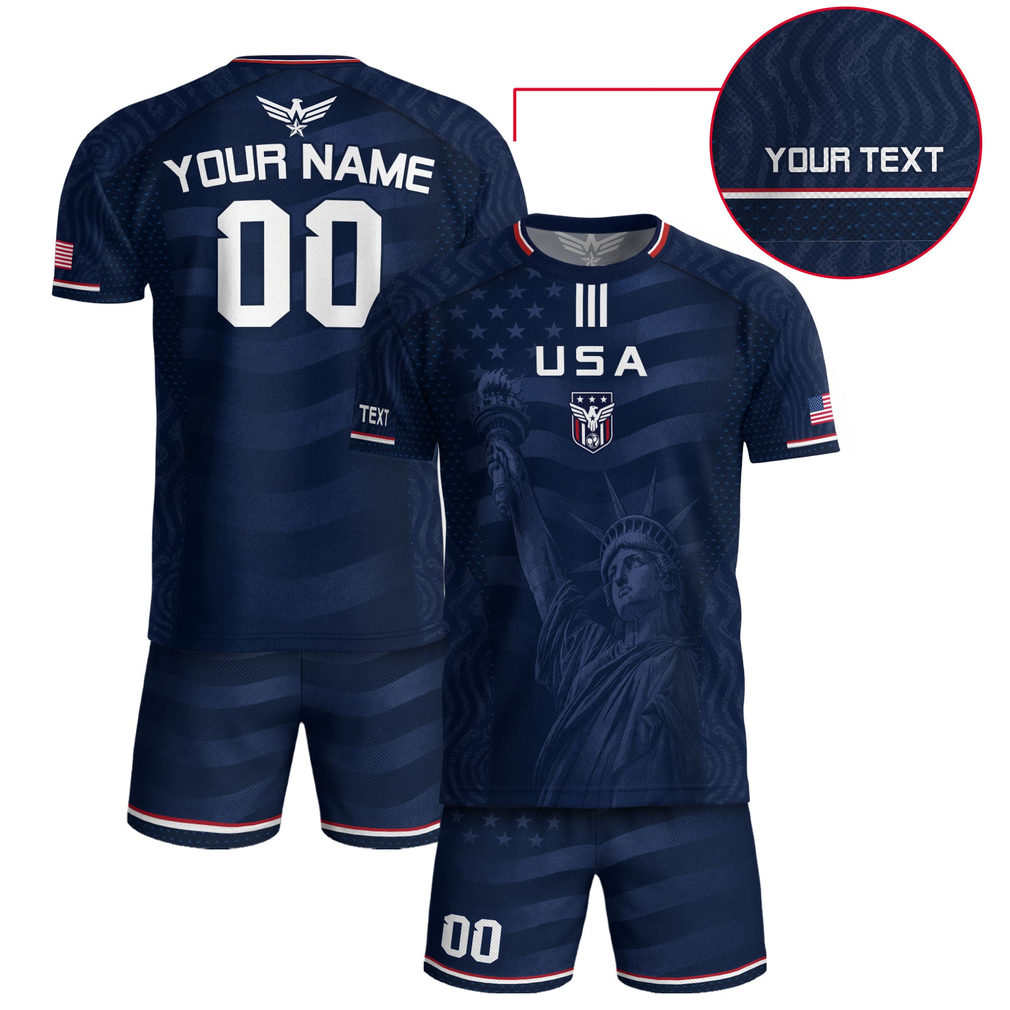 Custom Blue USA Statue of Liberty Soccer Jersey - Personalized Name & Number Shirt