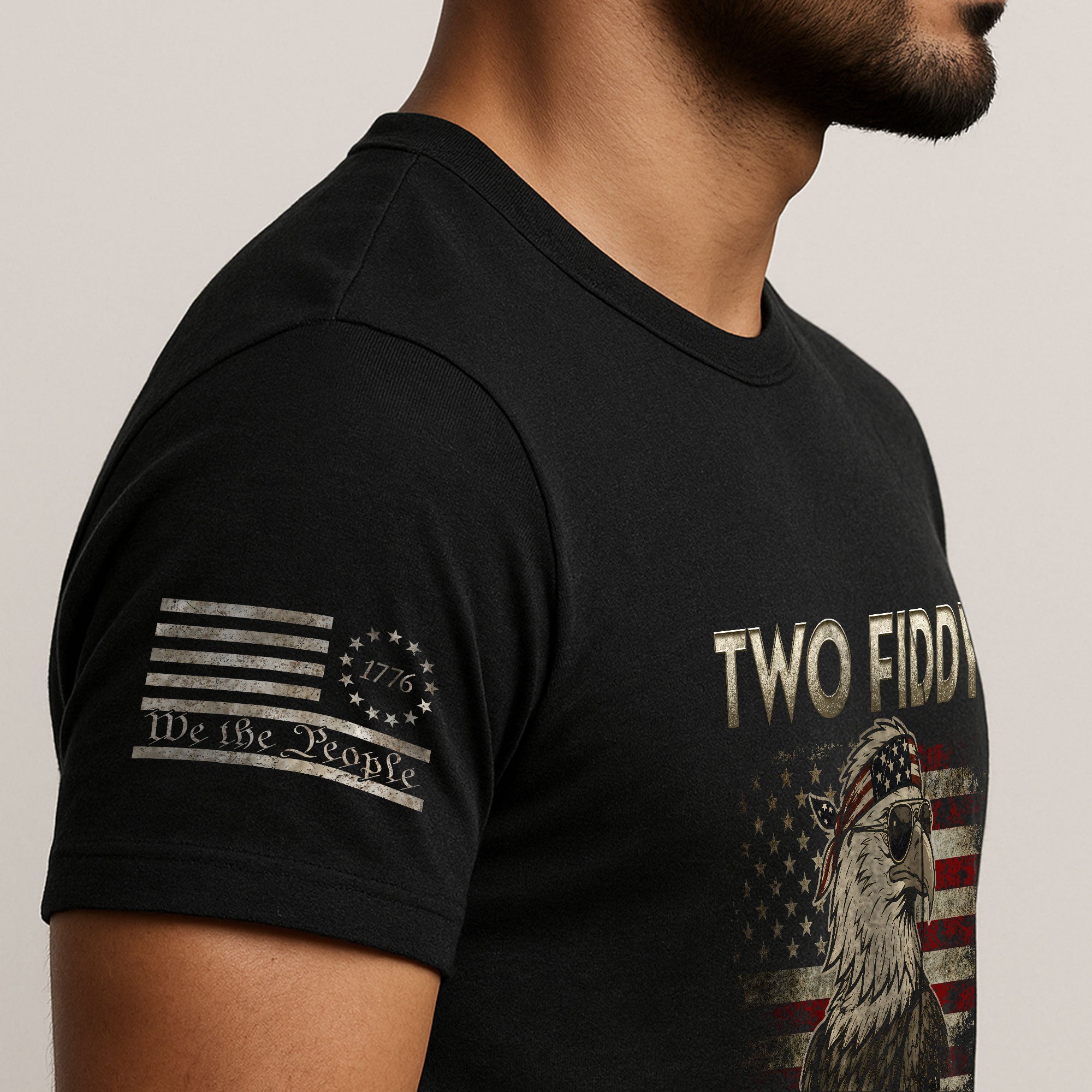 Two Fiddy Eagle Graphic Tee - Patriotic American Flag Bandana Style Men's Cotton Shirt - Rust Field Wear