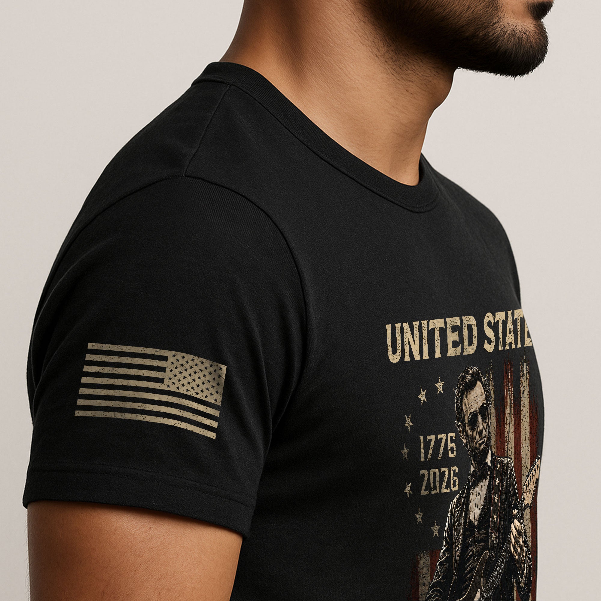 Lincoln Rock Guitar Shirt 1776 2026 Vintage American Flag Patriotic Graphic Tee Men - Rust Field Wear
