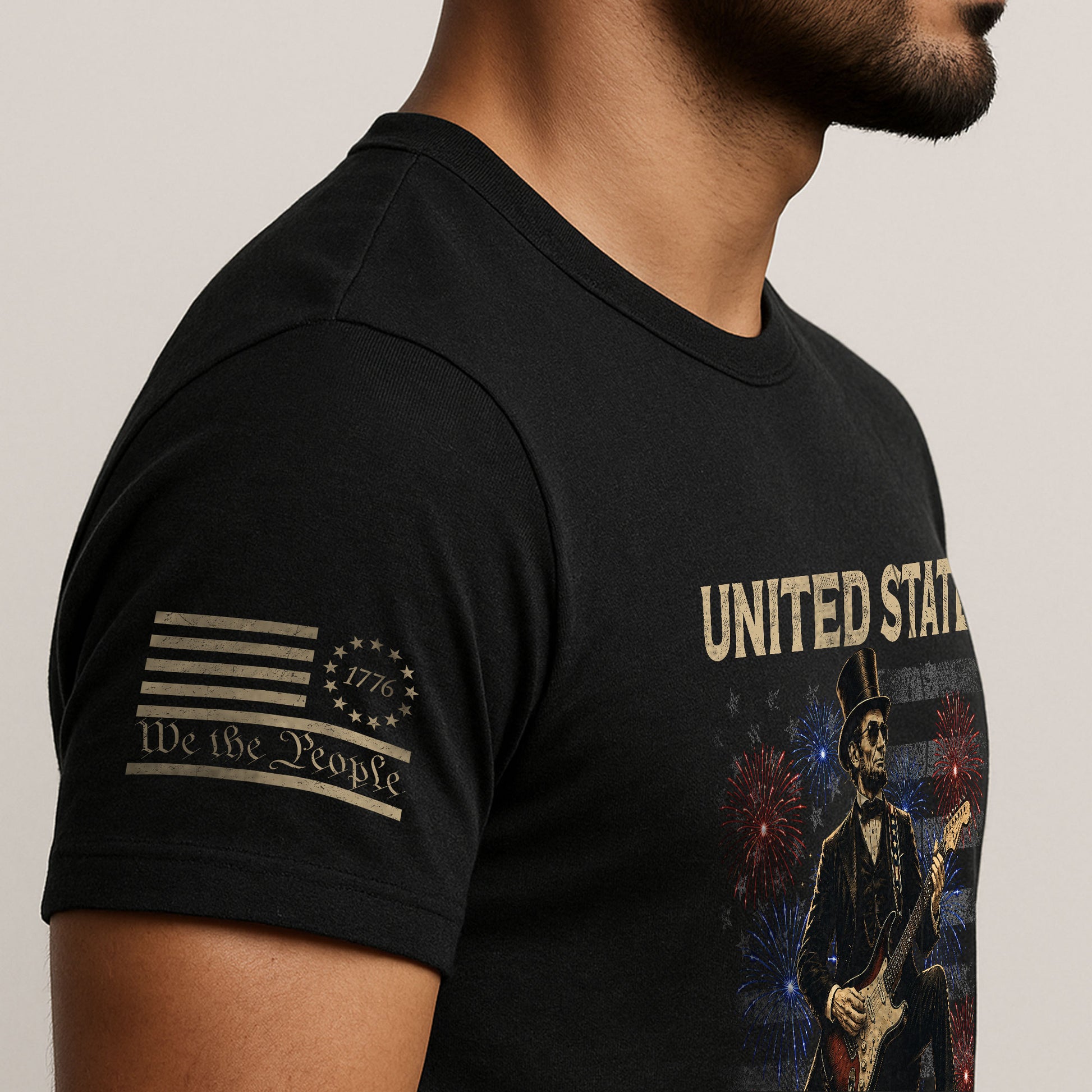 Patriotic Lincoln Electric Guitar T-Shirt 1776 2026 Vintage US Flag Tee Retro Print - Rust Field Wear