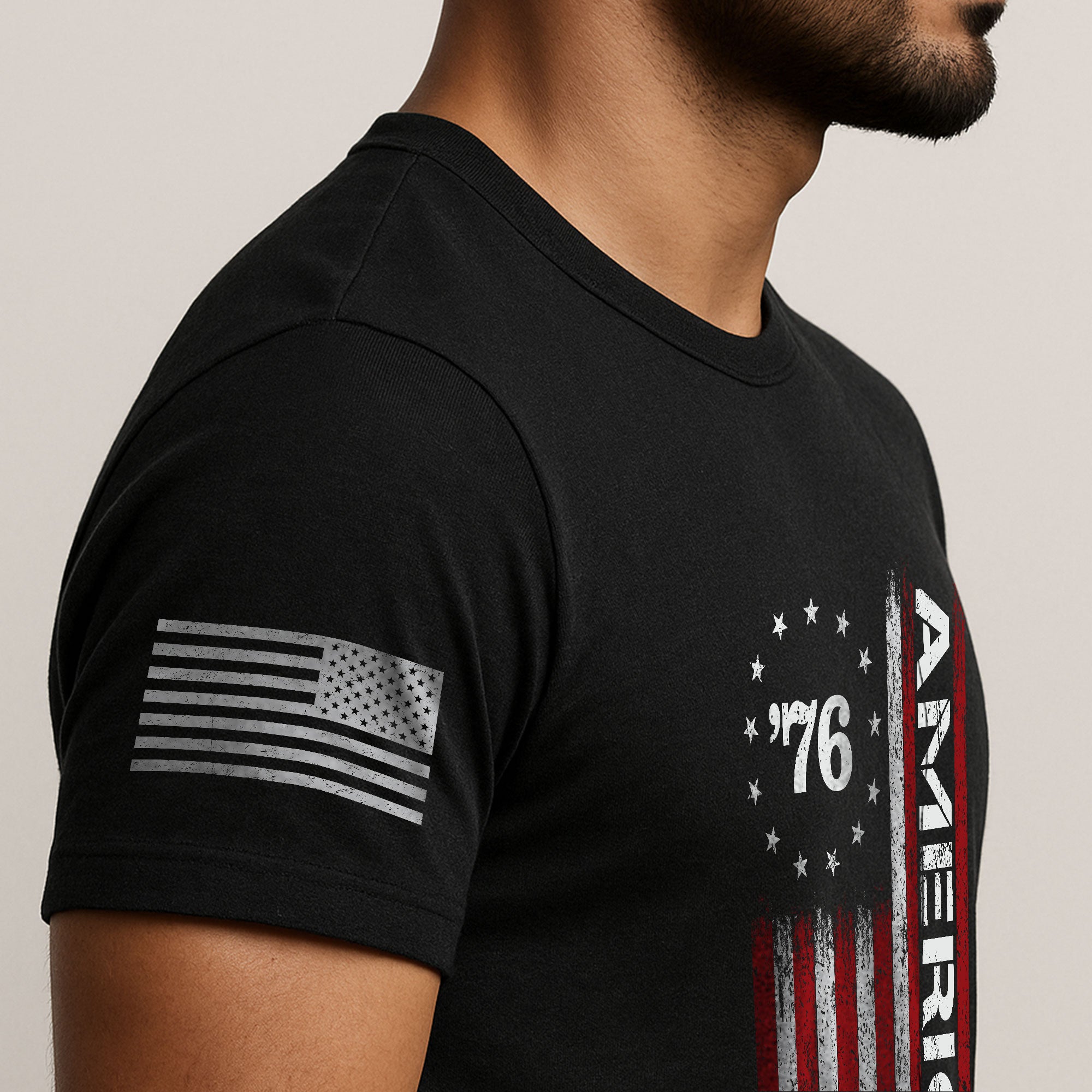 Classic Retro Style American Flag 76 Apparel Patriotic Graphic T-Shirt Holiday Wear - Rust Field Wear