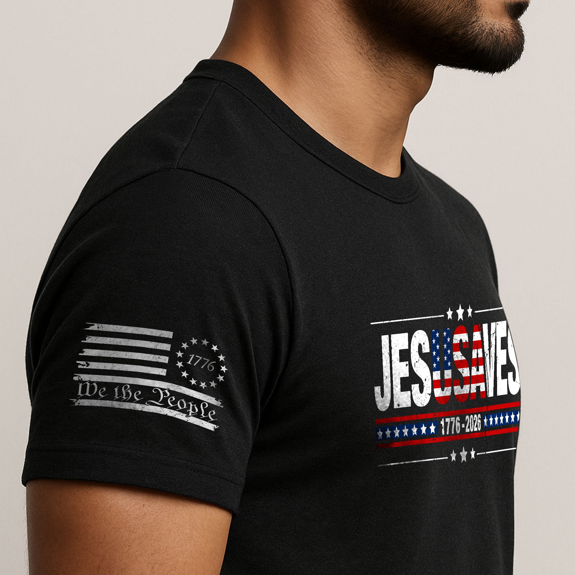 JESUSAVES T-Shirt USA Flag Patriotic 1776 2026 We The People Men Cotton Tee Shirt - Rust Field Wear