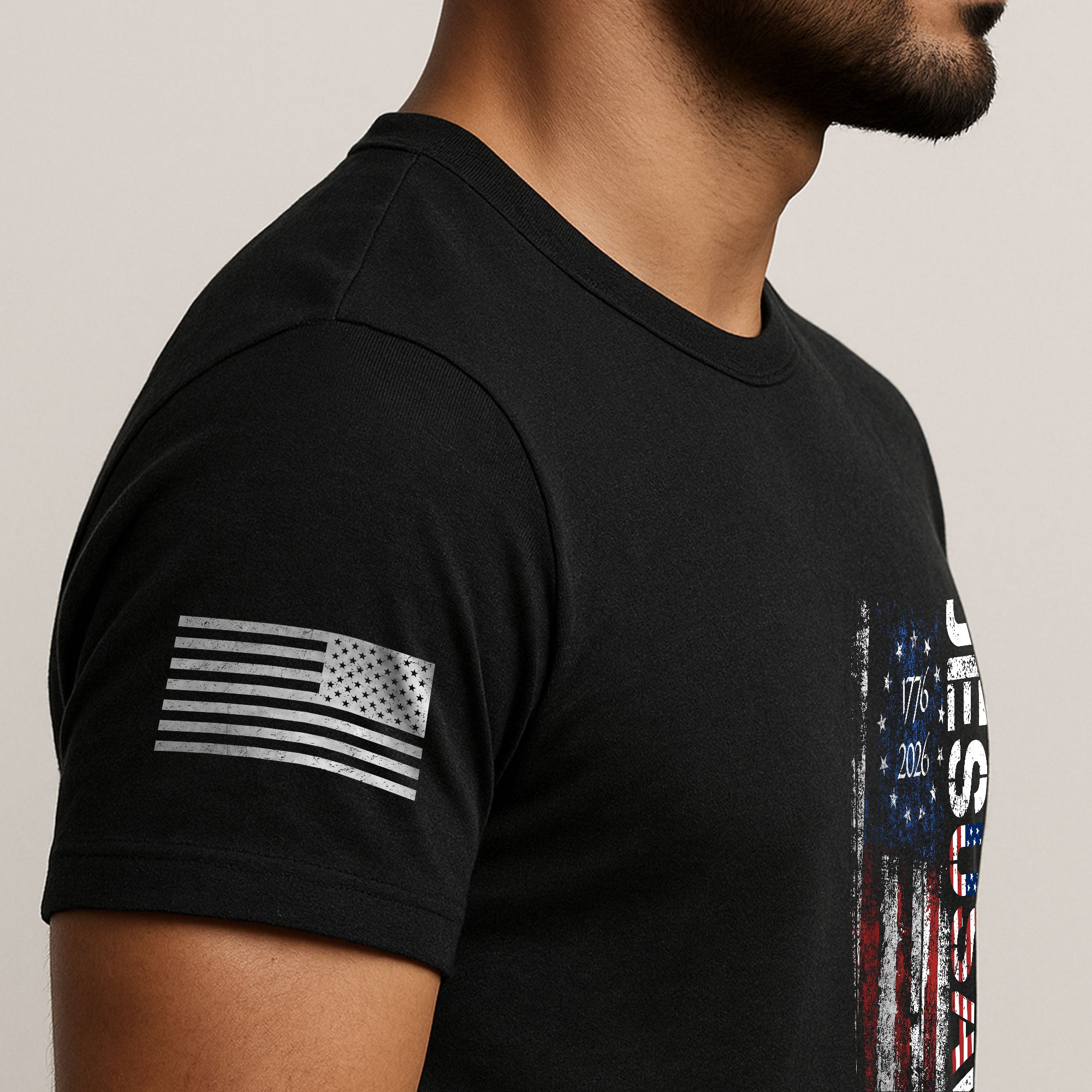 JESUSAVES T-Shirt USA Flag Patriotic 1776 2026 Betsy Ross Men Cotton Tee Shirt - Rust Field Wear