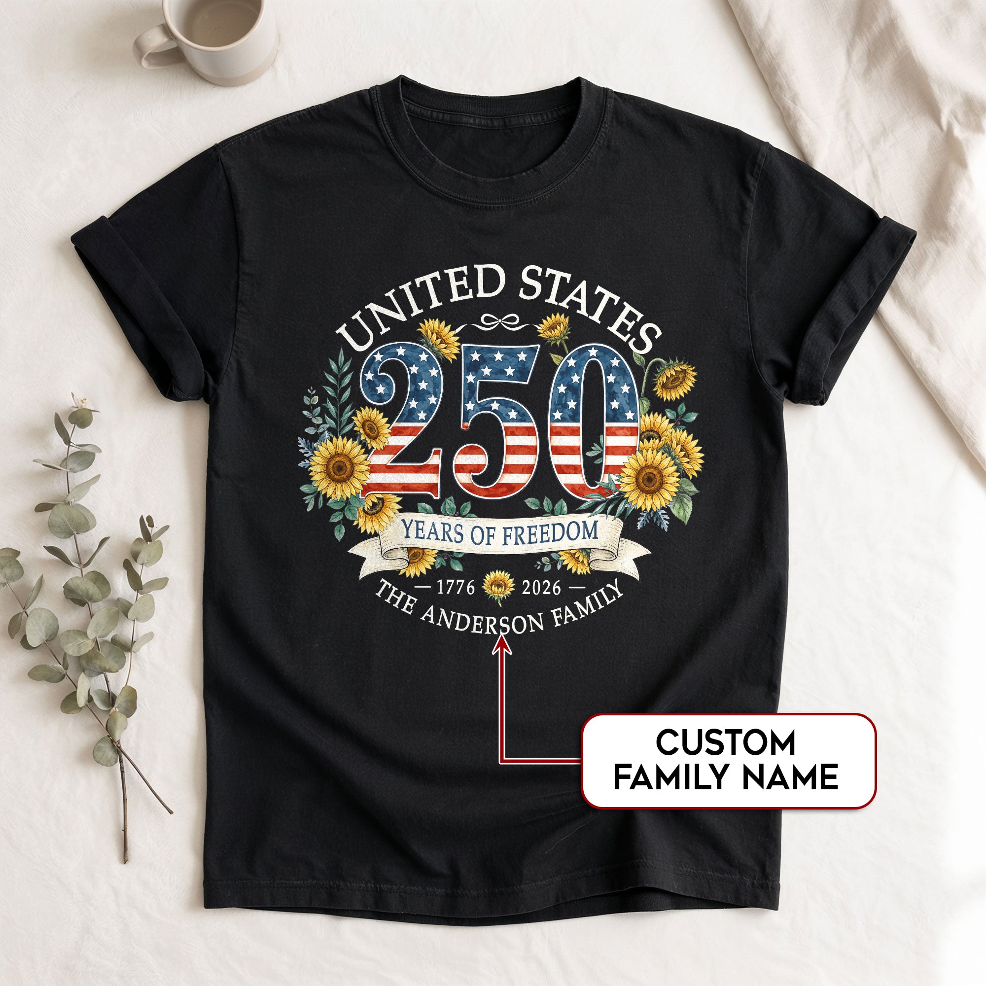 Custom Family Shirt Sunflower Navy Patriotic Flag 250th 1776 2026 4th of July Vintage Retro - Rust Field Wear