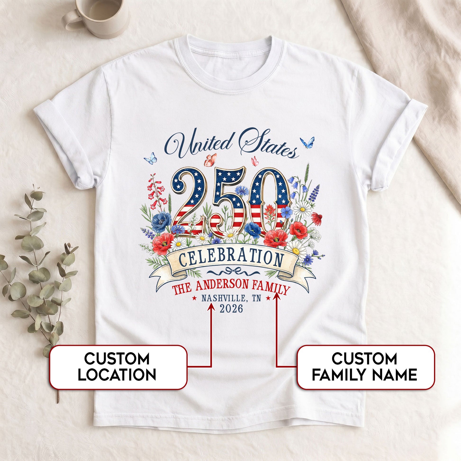 Custom Family Shirt United States Celebration 2026 250th Anniversary Patriotic Floral Gift - Rust Field Wear