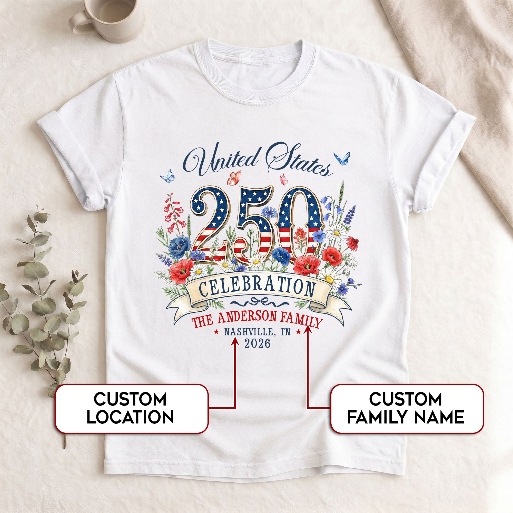 Custom Family Shirt United States Celebration 2026 250th Anniversary Patriotic Floral Gift - Rust Field Wear