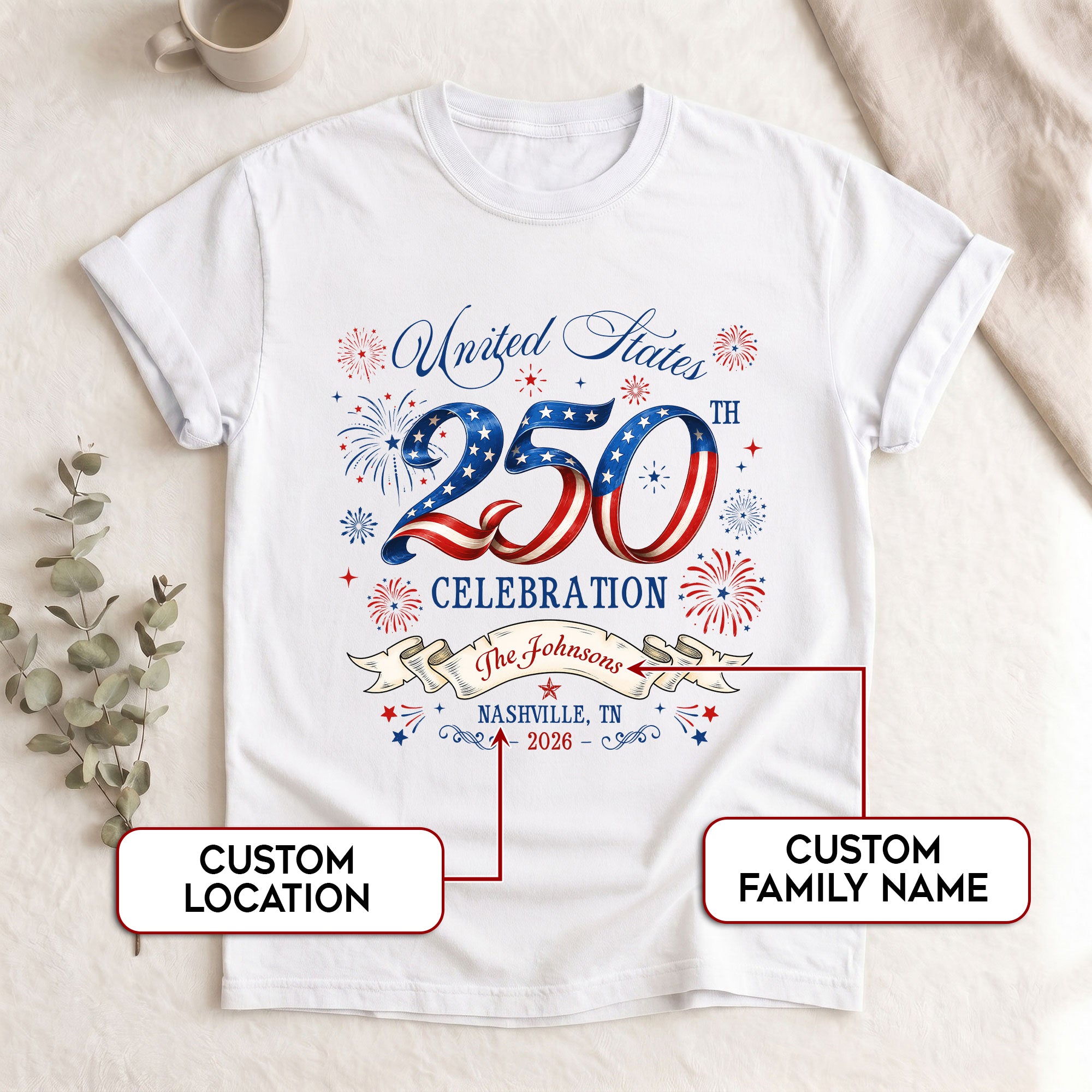 Custom Family Shirt 4th of July Patriotic United States Celebration 2026 250th Vintage Ribbon - Rust Field Wear