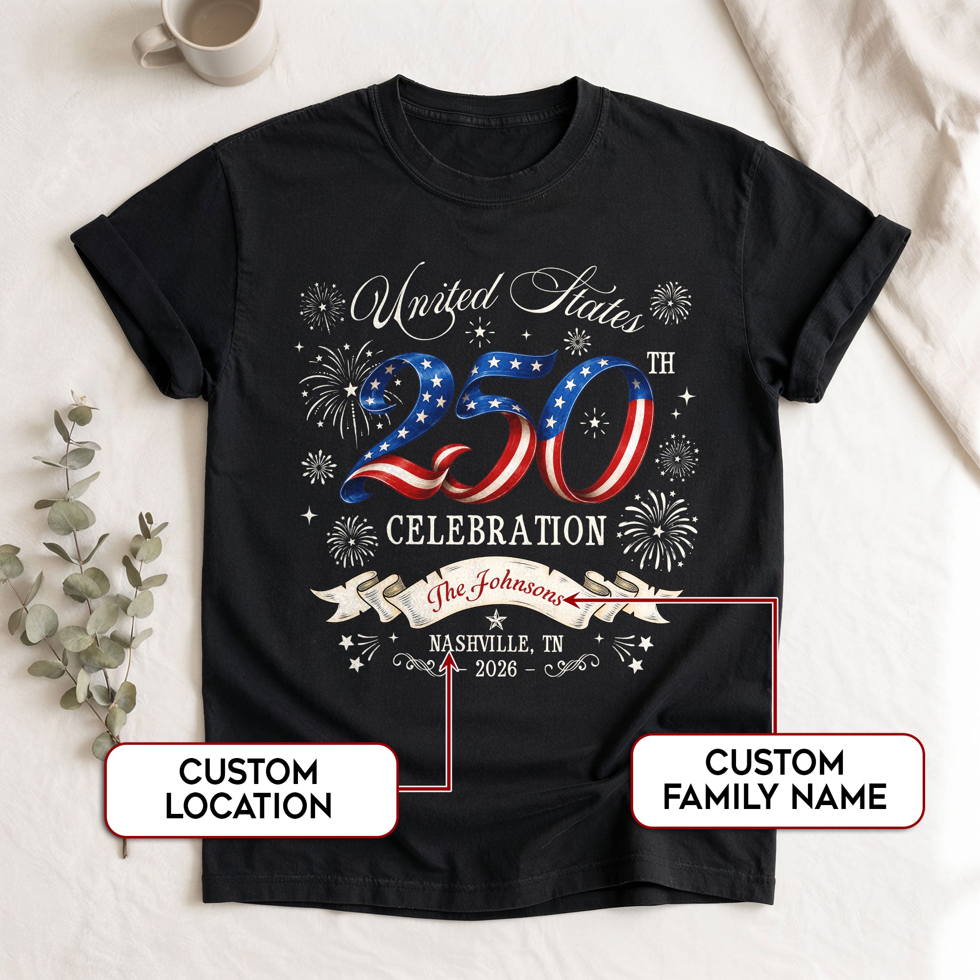 Custom Family Shirt United States Celebration 2026 250th Navy Patriotic Fireworks Graphic - Rust Field Wear