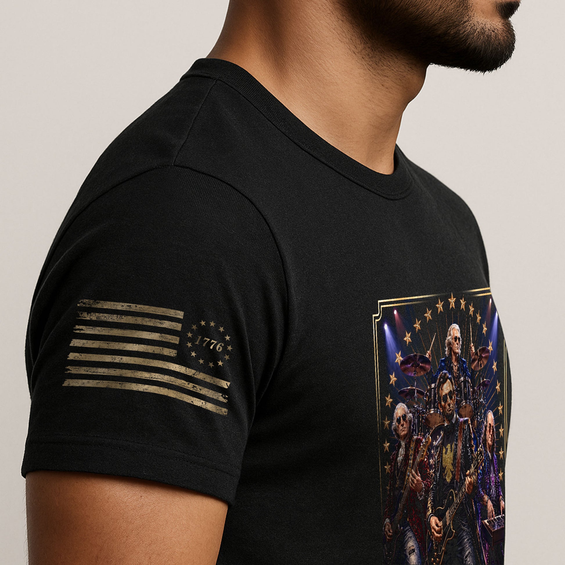 Patriotic Lincoln Guitar Player T-Shirt Vintage Rock Band Graphic Sleeve Tee - Rust Field Wear