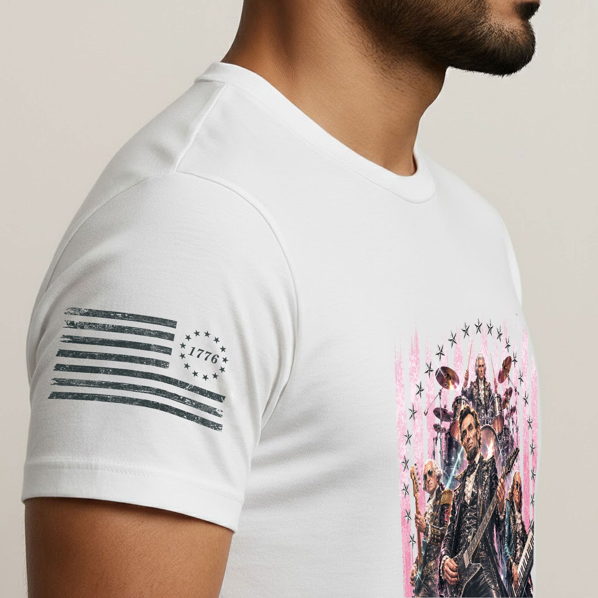 Vintage Patriotic Rock Band T-Shirt - Abraham Lincoln Guitar Graphic Apparel Tee - Rust Field Wear