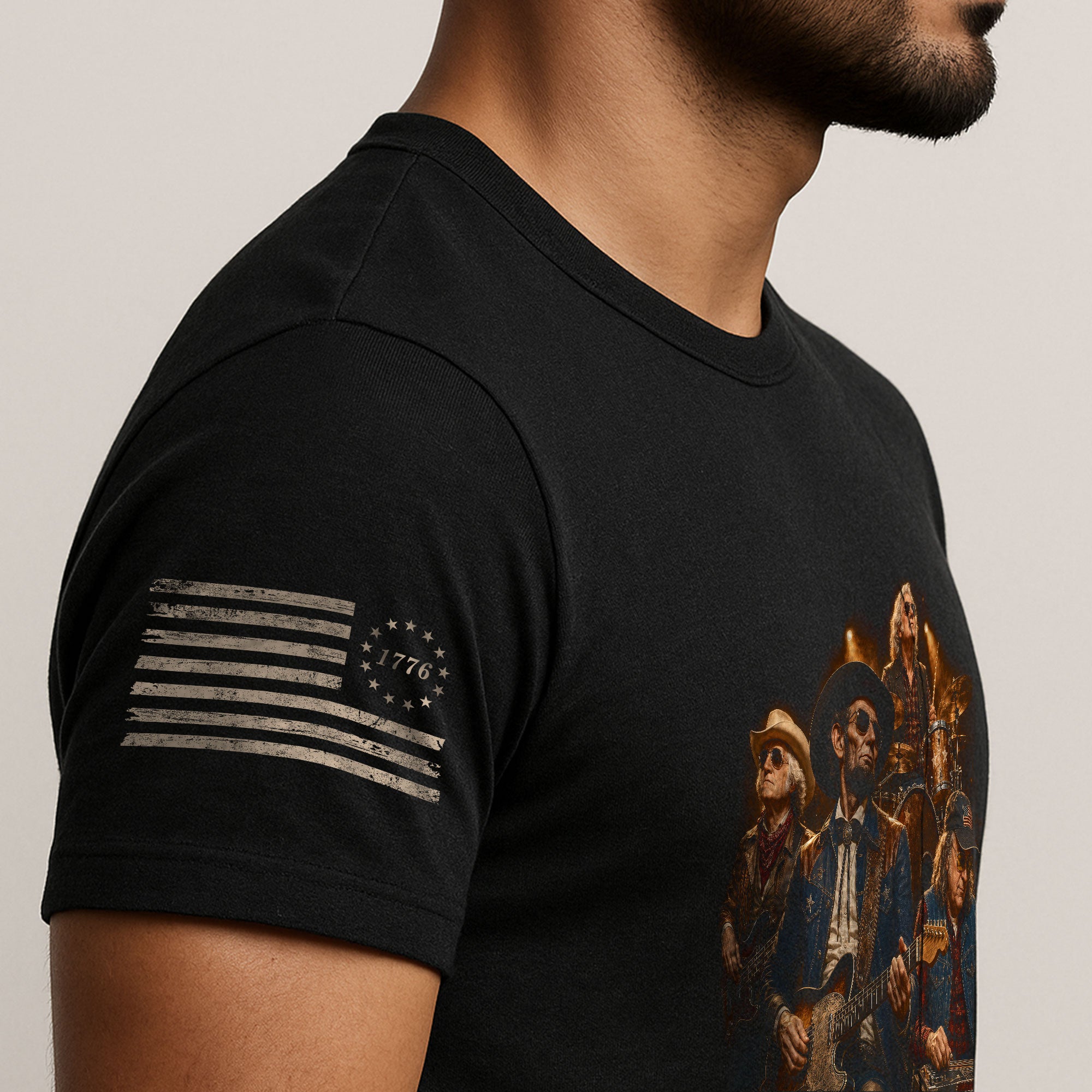 Historical Founding Fathers Country Band T-Shirt - Patriotic Graphic Style Design - Rust Field Wear