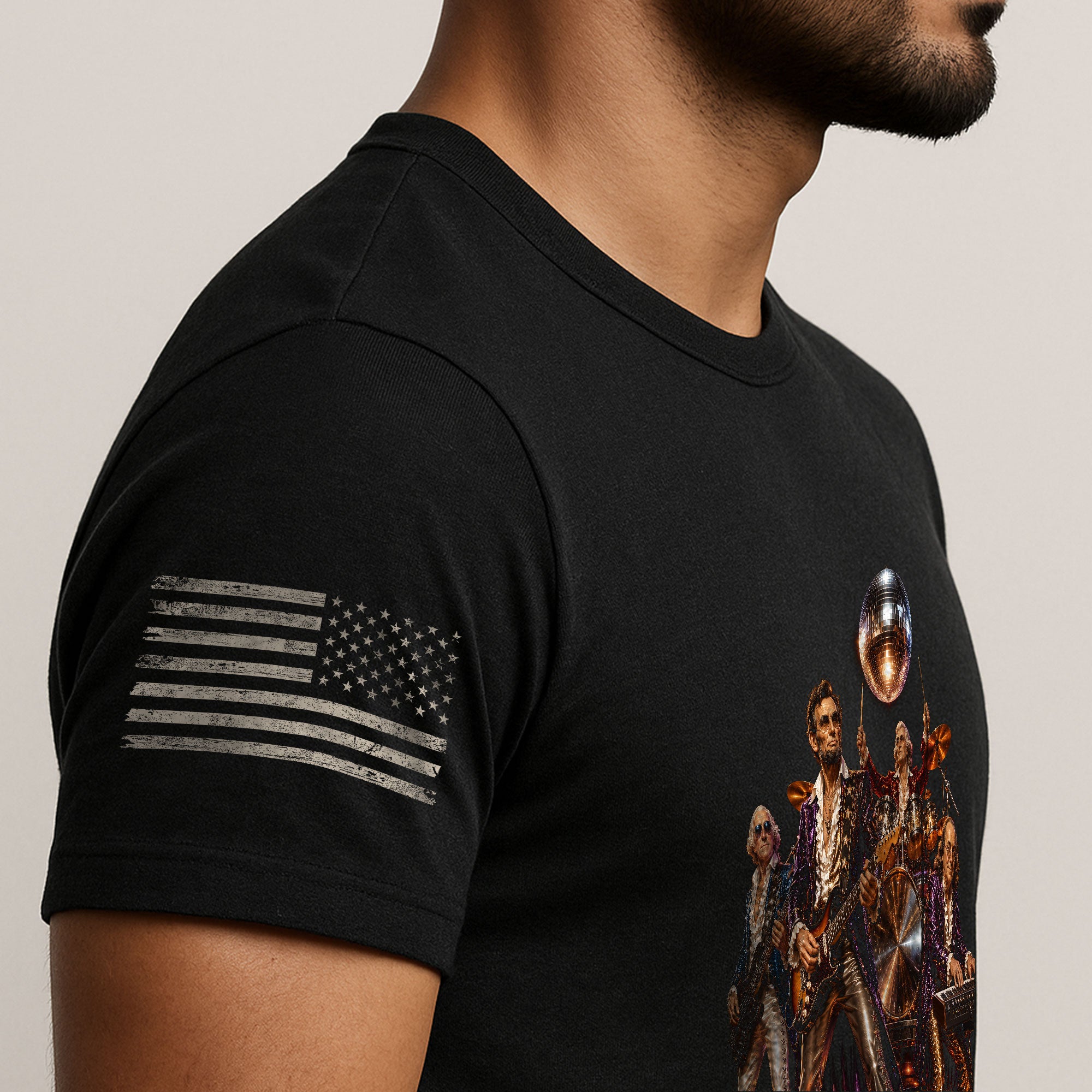Unique Abraham Lincoln Disco Shirt - Historical Patriotic Band Graphic Print Tee - Rust Field Wear