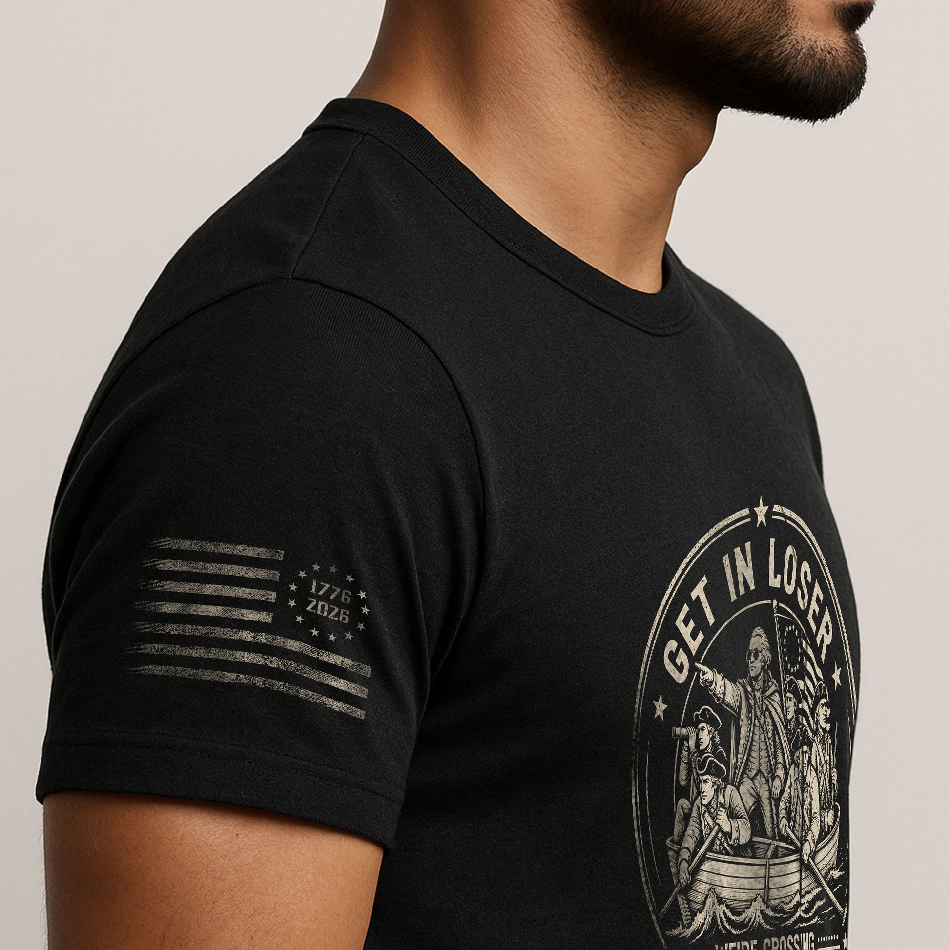 Historic River Crossing Tee - Get In Loser Washington Round Graphic Cotton Shirt - Rust Field Wear