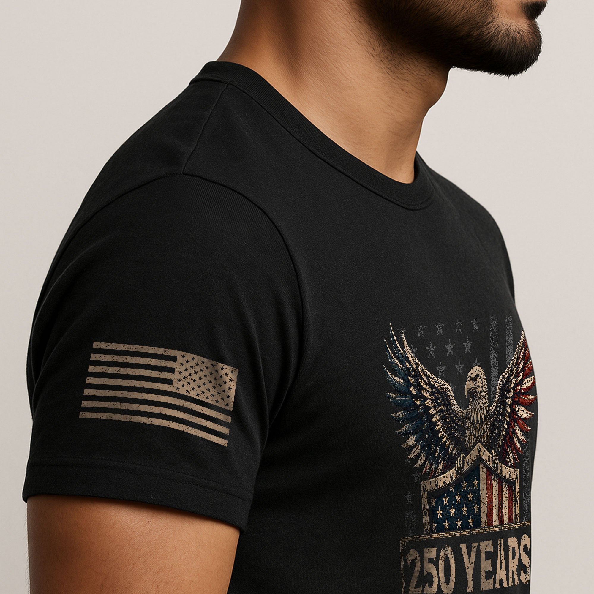 250 Years Of Freedom Graphic Tee - Patriotic Eagle Shield Vintage Style Cotton Shirt - Rust Field Wear