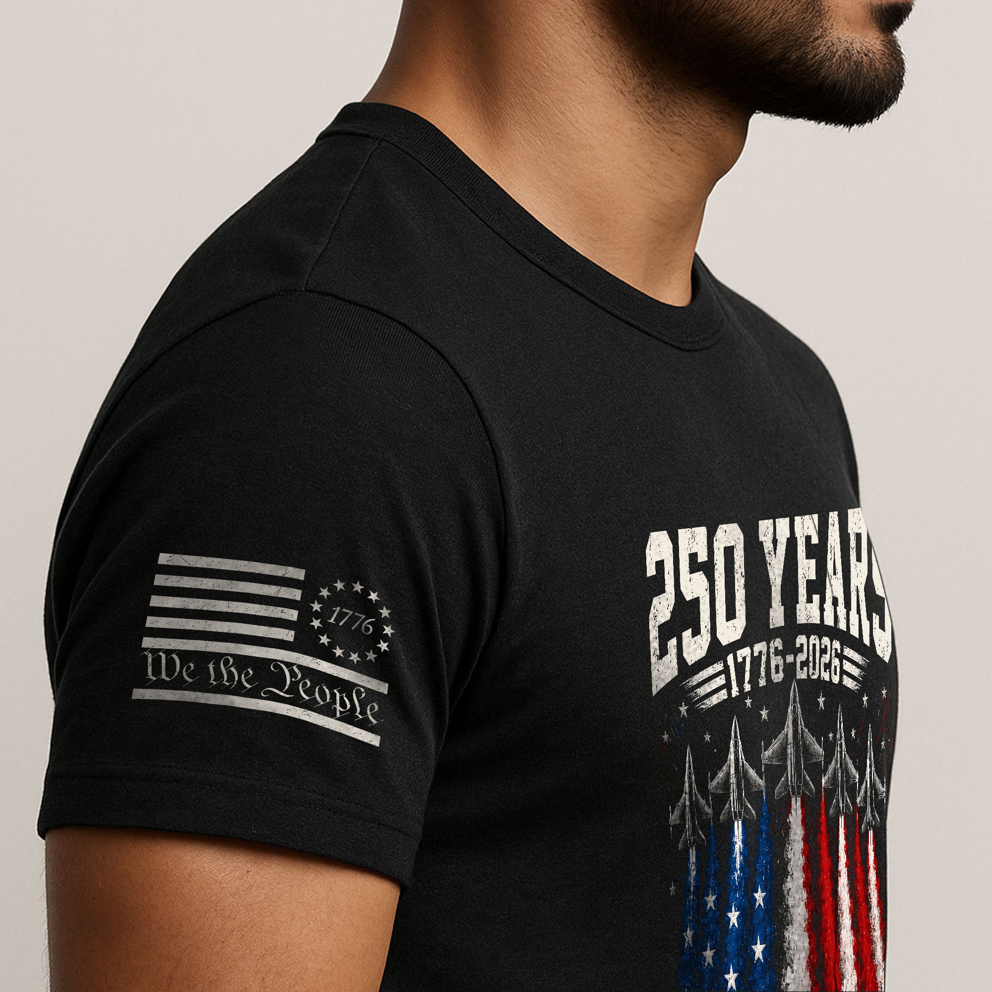 Commemorative 250 Years Freedom Tee - Vintage Fighter Jet Patriotic Cotton Shirt - Rust Field Wear