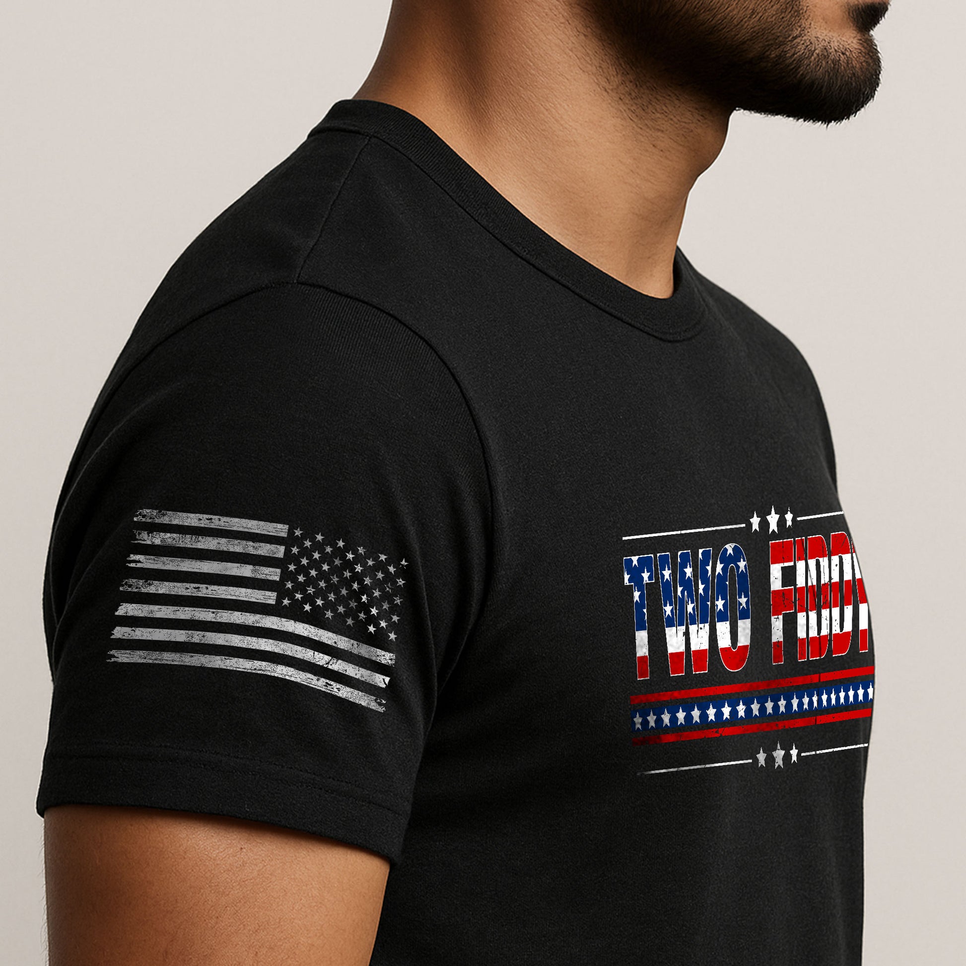 Two Fiddy Graphic T-Shirt Patriotic American Flag Design Casual Tee for Men and Women - Rust Field Wear