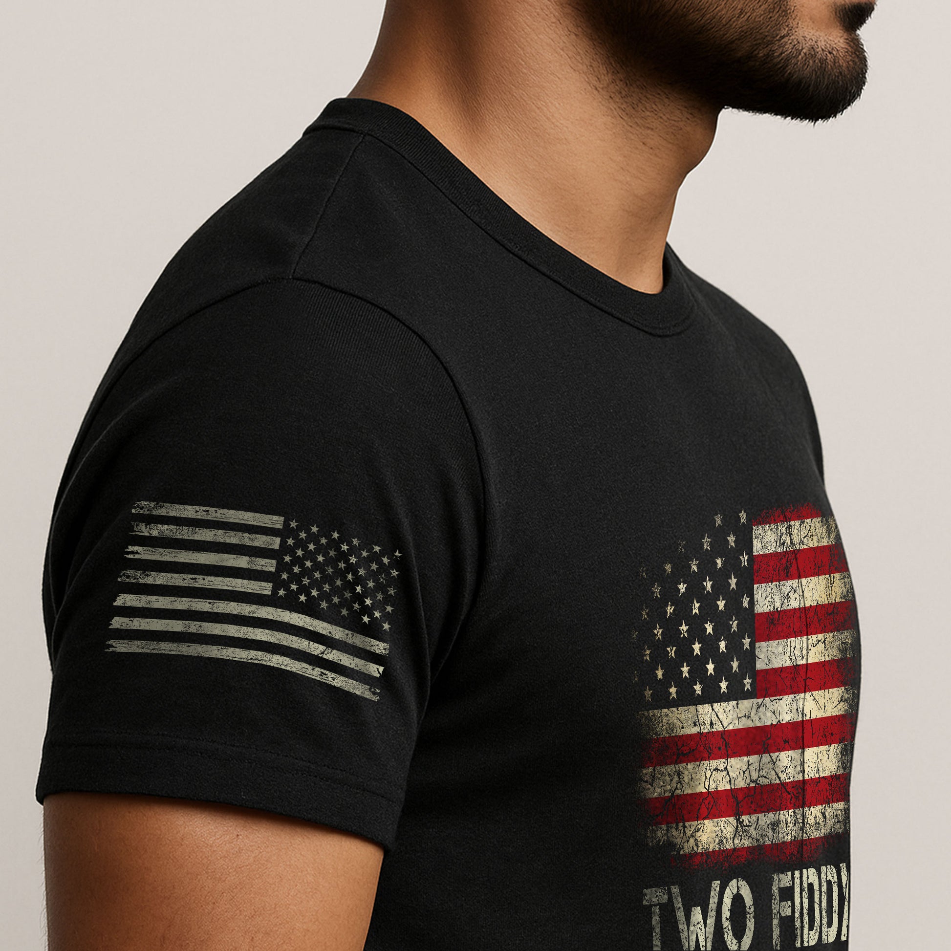 Two Fiddy Graphic T-Shirt Distressed American Flag Print Casual Cotton Short Sleeve Tee - Rust Field Wear