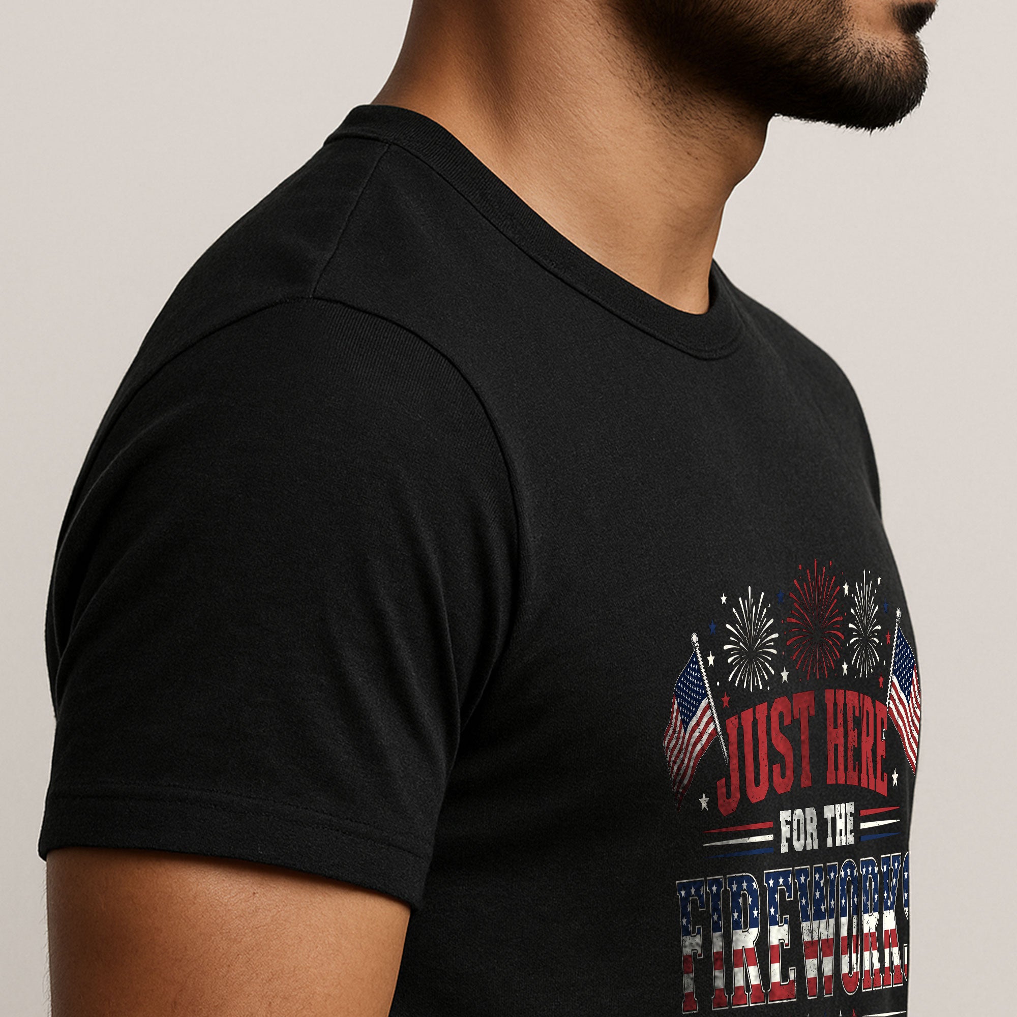 Just Here for The Fireworks Shirt 4th of July Patriotic American Flag Tee Men Women - Rust Field Wear