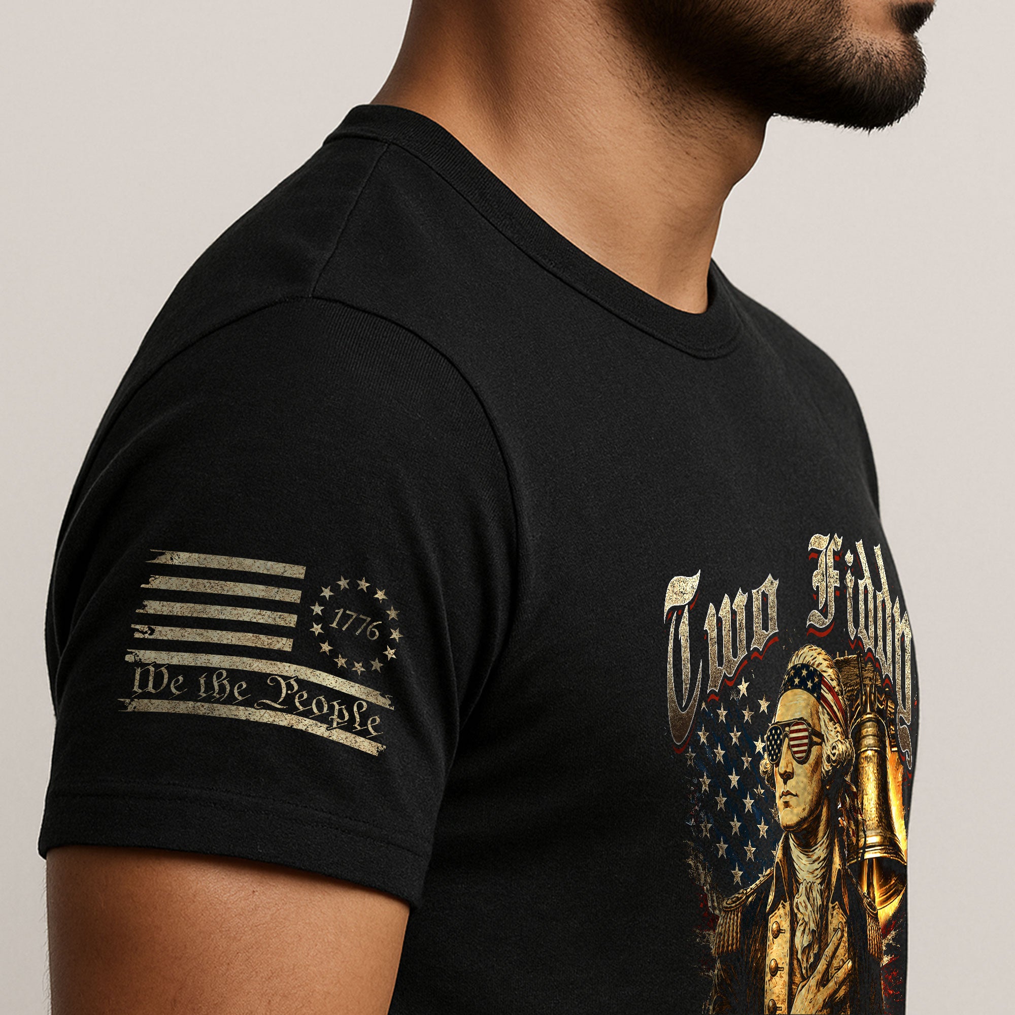 Two Fiddy George Washington Patriotic Graphic Tee Liberty Bell Heritage Style Shirt - Rust Field Wear