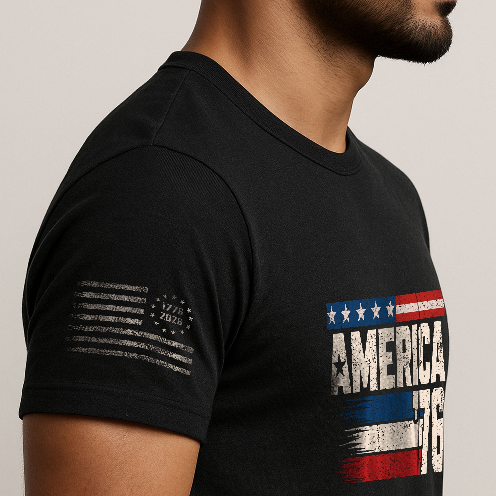 America '76 Graphic Tee Vintage Flag Design Patriotic Style Casual Mens Statement Shirt - Rust Field Wear