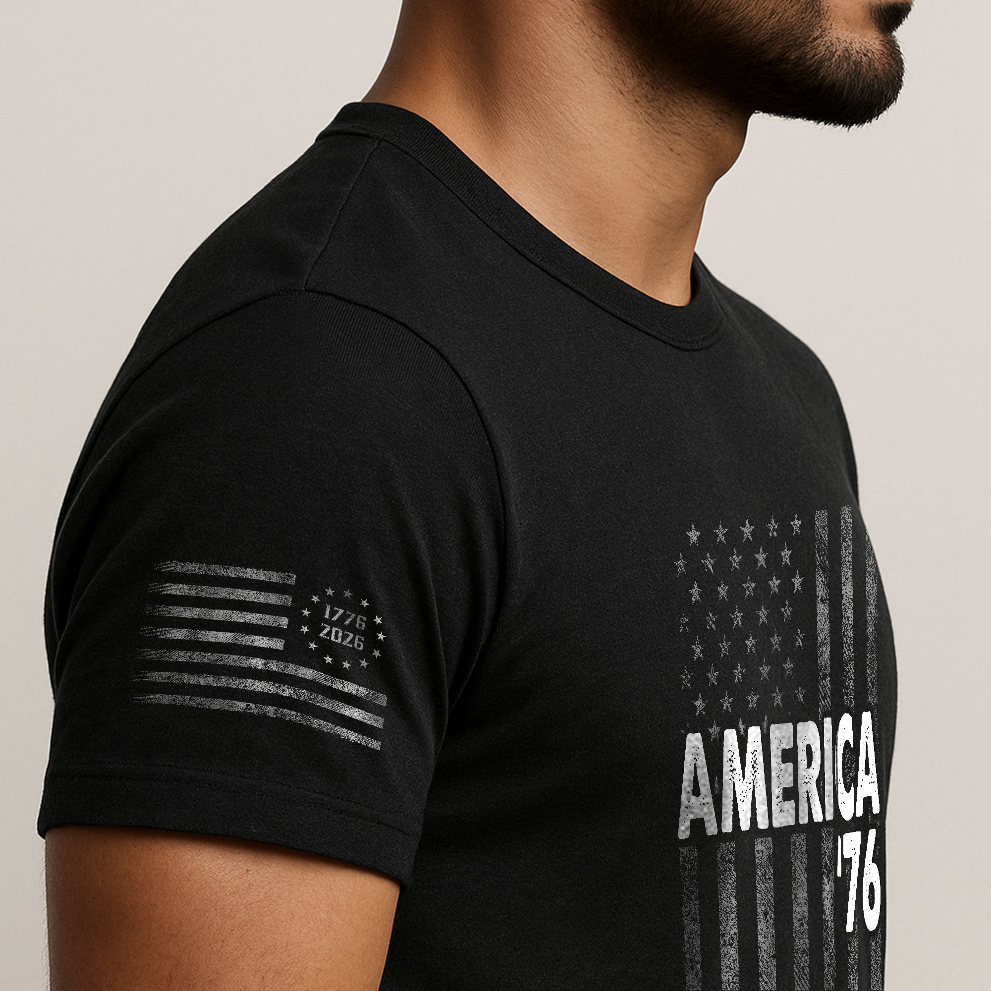 America '76 Graphic T Shirt Distressed Flag Design Patriotic Casual Mens Apparel Shirt - Rust Field Wear