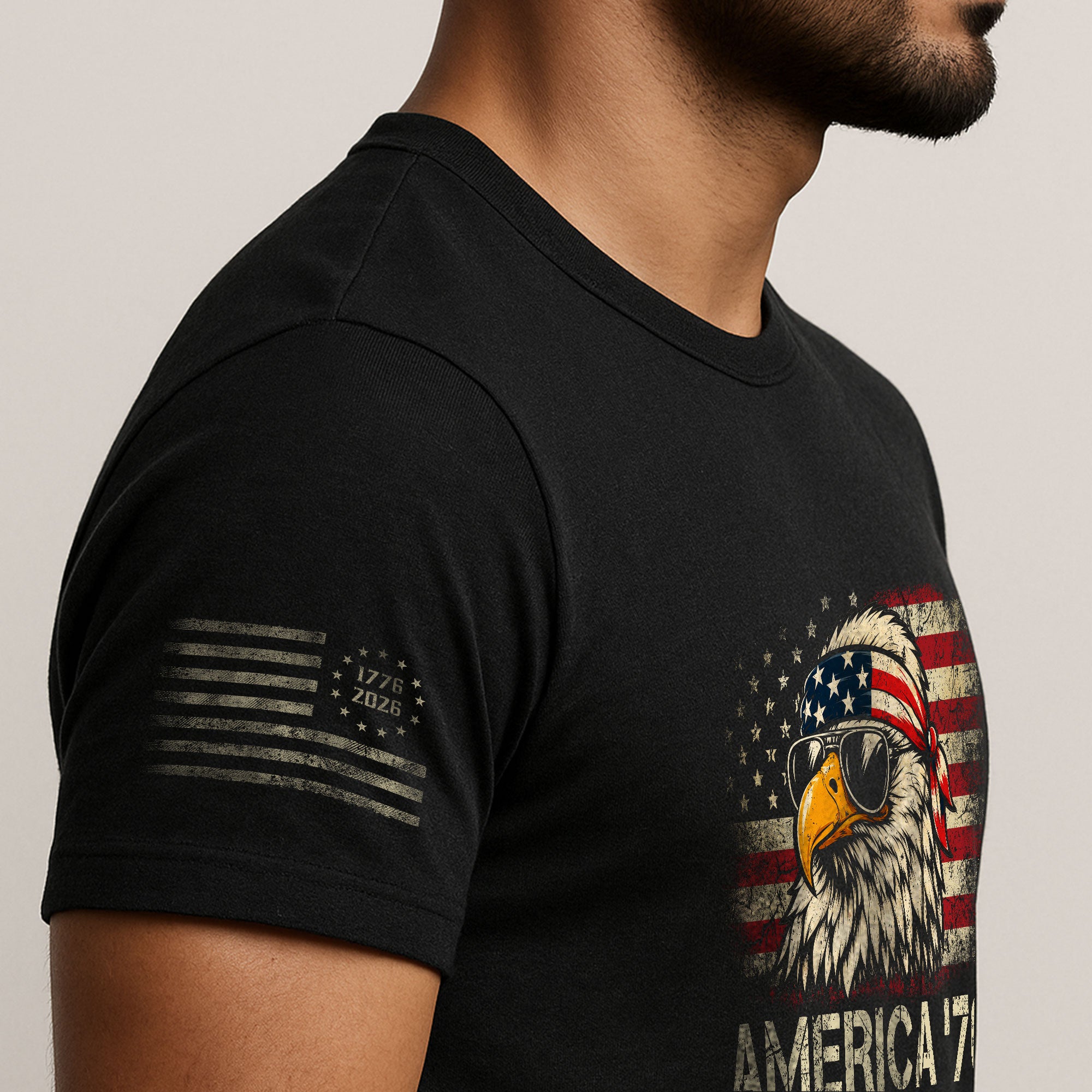 America '76 Eagle Tee Vintage Patriotic Flag Design Casual Mens Statement Shirt Top - Rust Field Wear