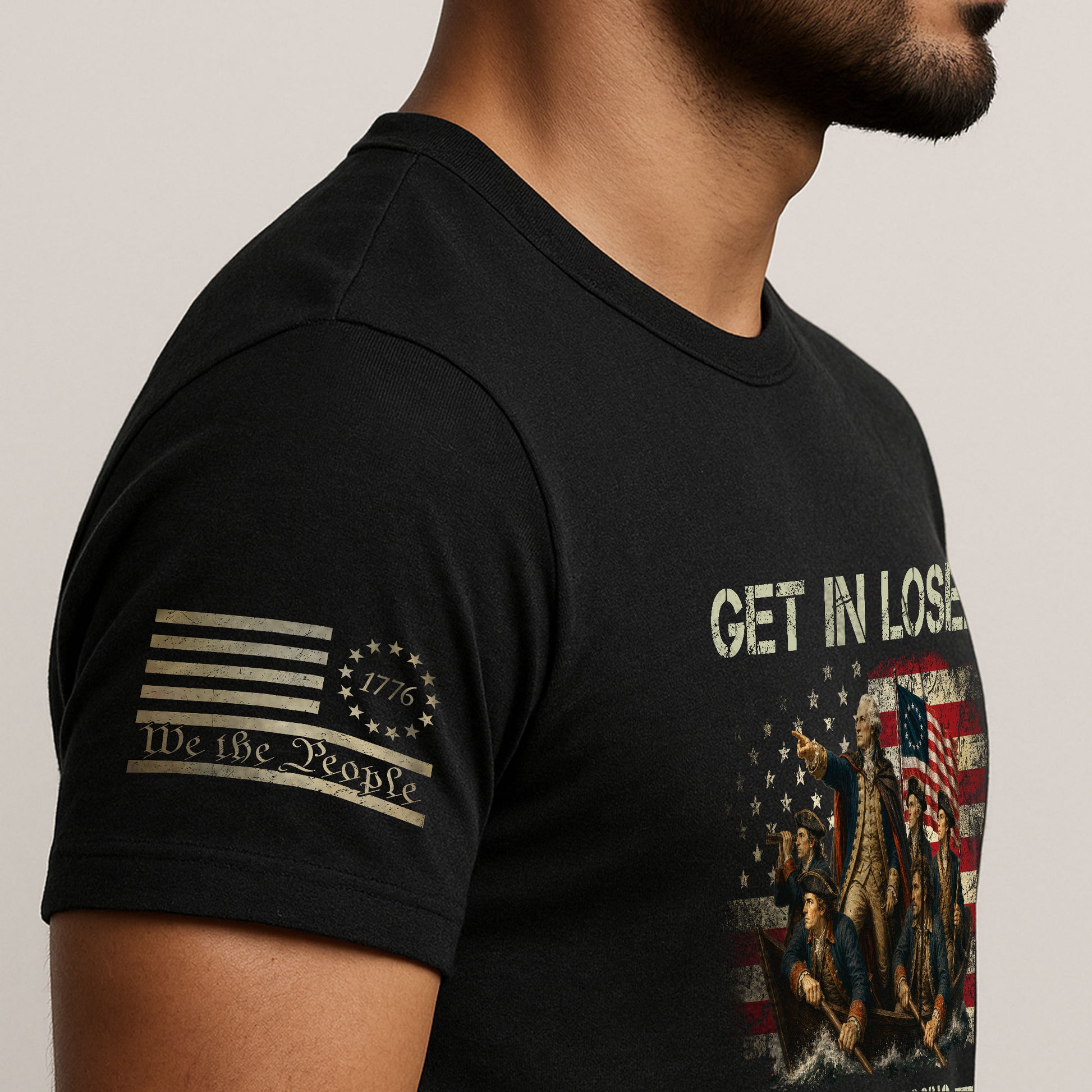 Get In Loser We're Crossing The Delaware T-Shirt George Washington Patriotic US Flag Tee - Rust Field Wear
