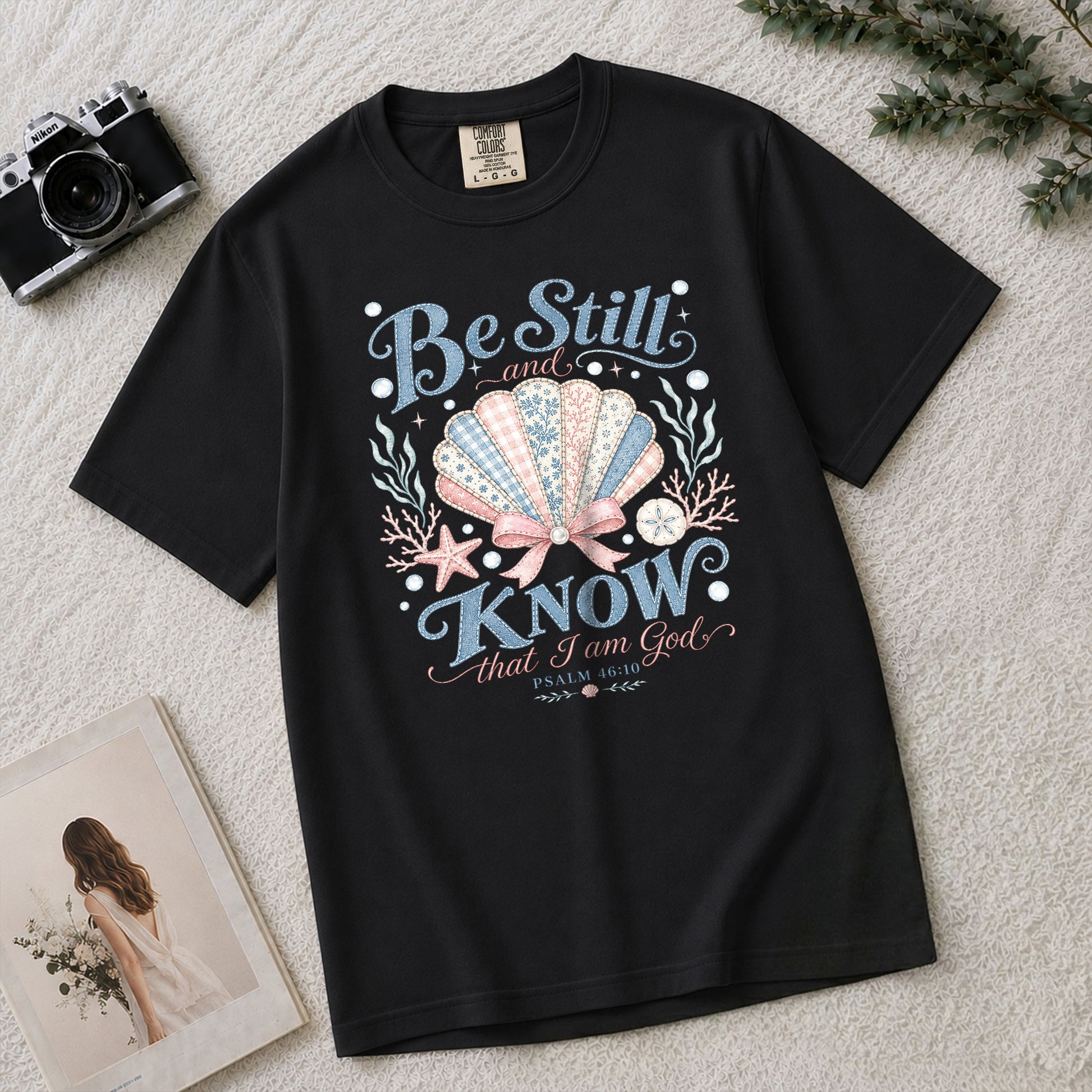 Be Still And Know Shirt Seashell Beach Ocean Christian Psalm 46 10 Faith Graphic Tee - Rust Field Wear