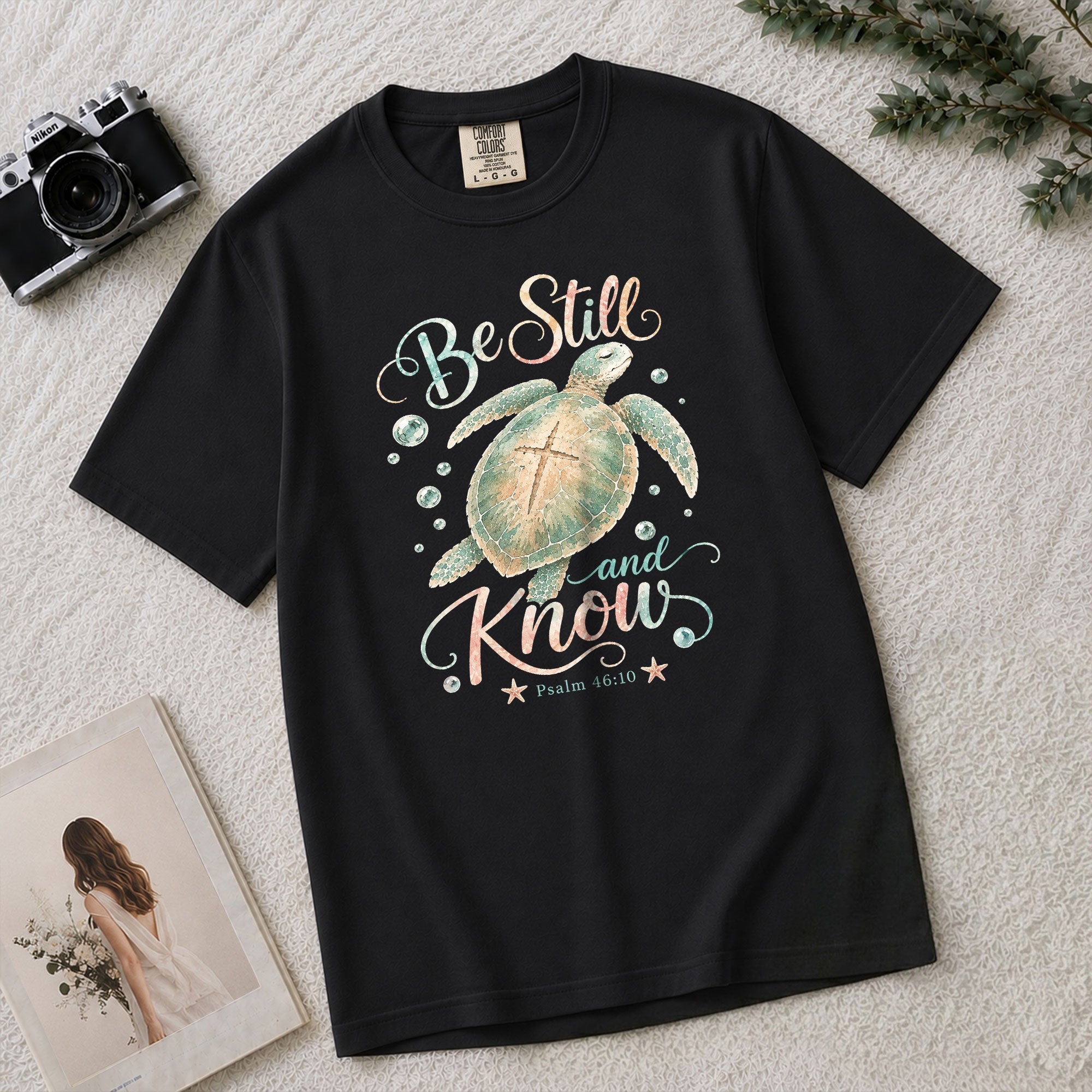 Be Still And Know Shirt Sea Turtle Cross Ocean Christian Psalm 46 10 Faith Graphic Tee - Rust Field Wear