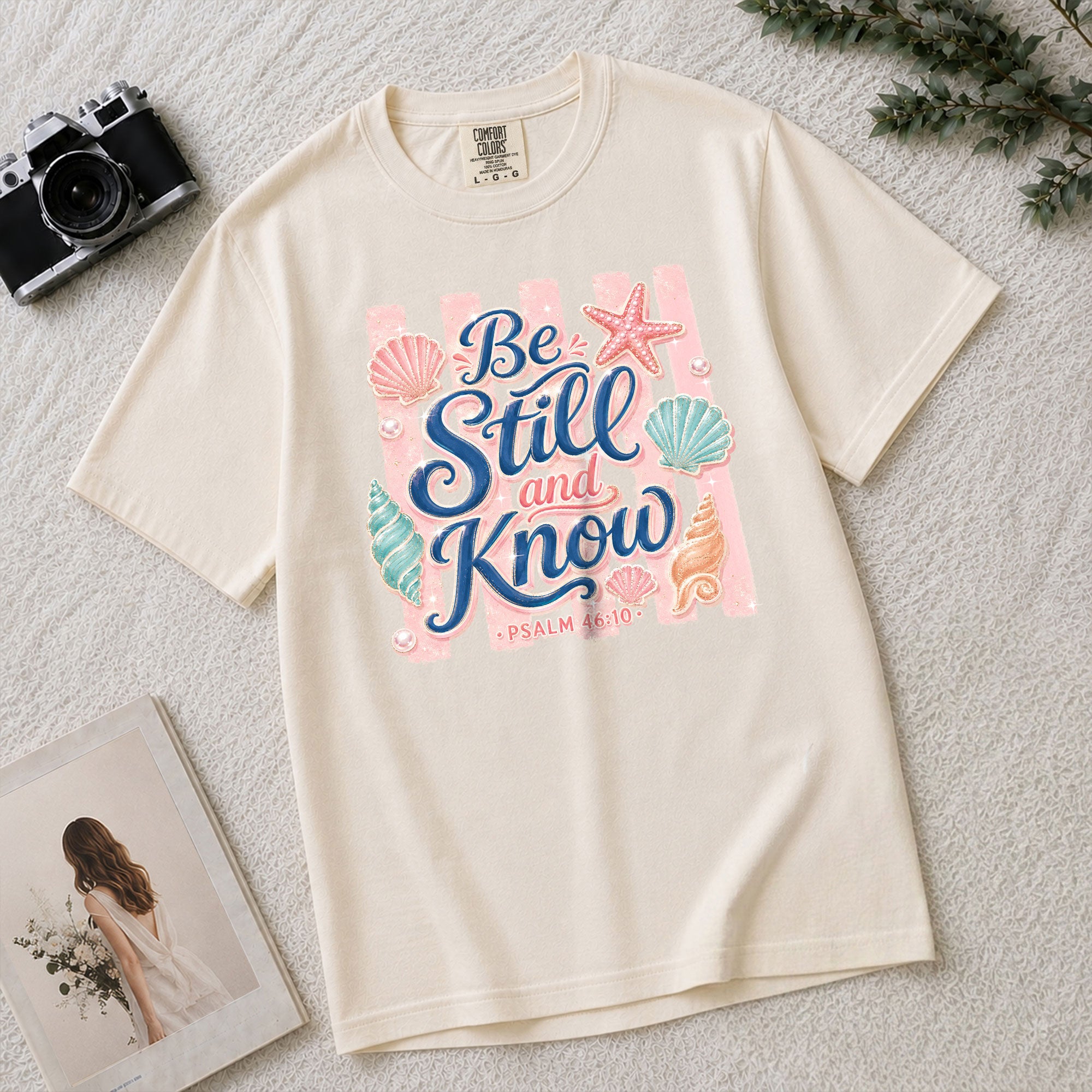 Be Still And Know Shirt Pink Stripes Beach Christian Psalm 46 10 Faith Graphic Tee - Rust Field Wear