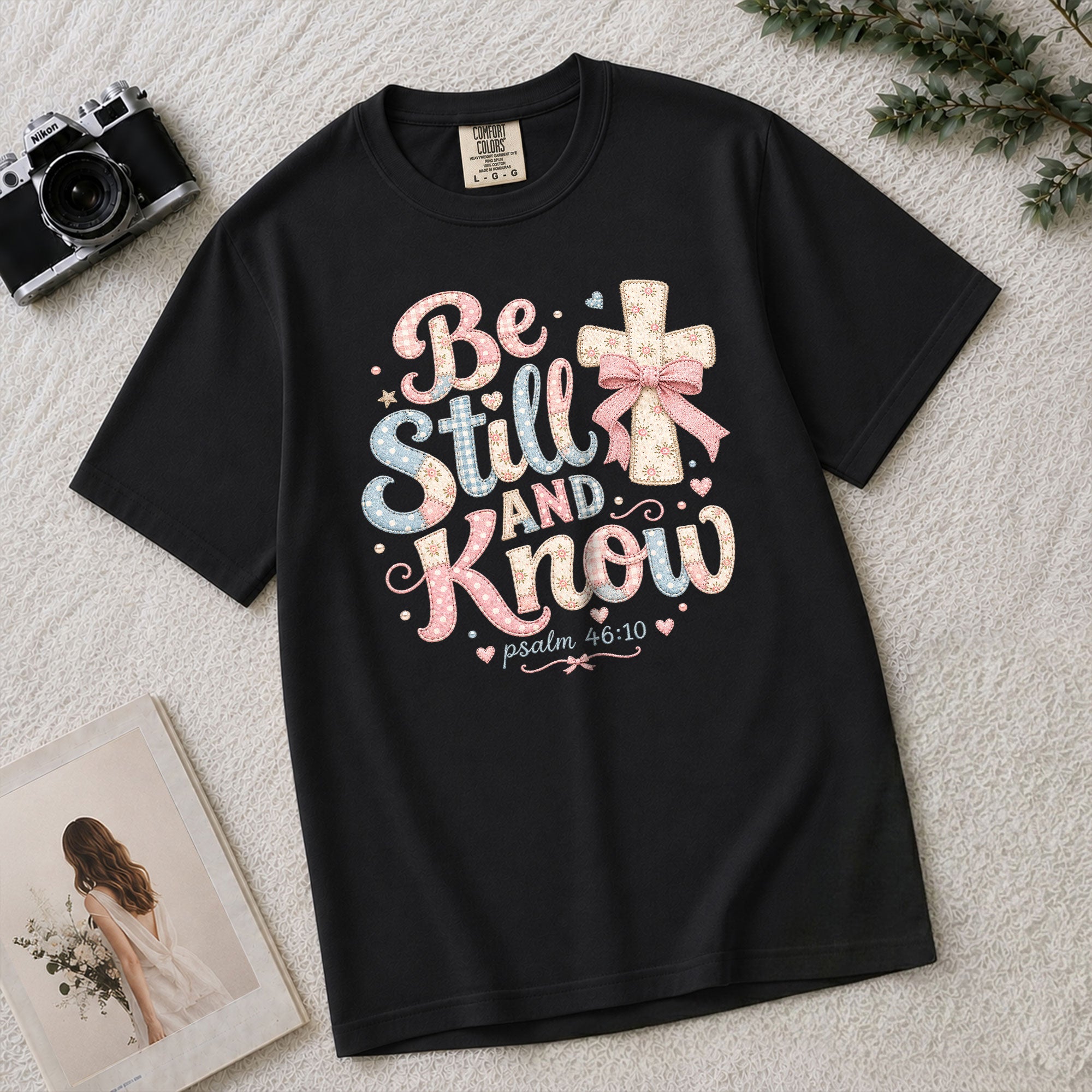 Be Still And Know Shirt Patchwork Cross Bow Christian Psalm 46 10 Faith Graphic Tee - Rust Field Wear