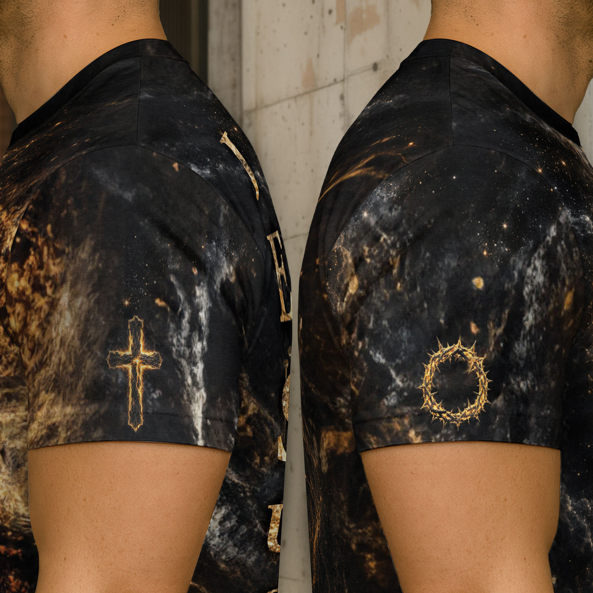 Faith Over Fear Jesus Lion Cross 3D Graphic Christian T Shirt Apparel Men Clothing - Rust Field Wear