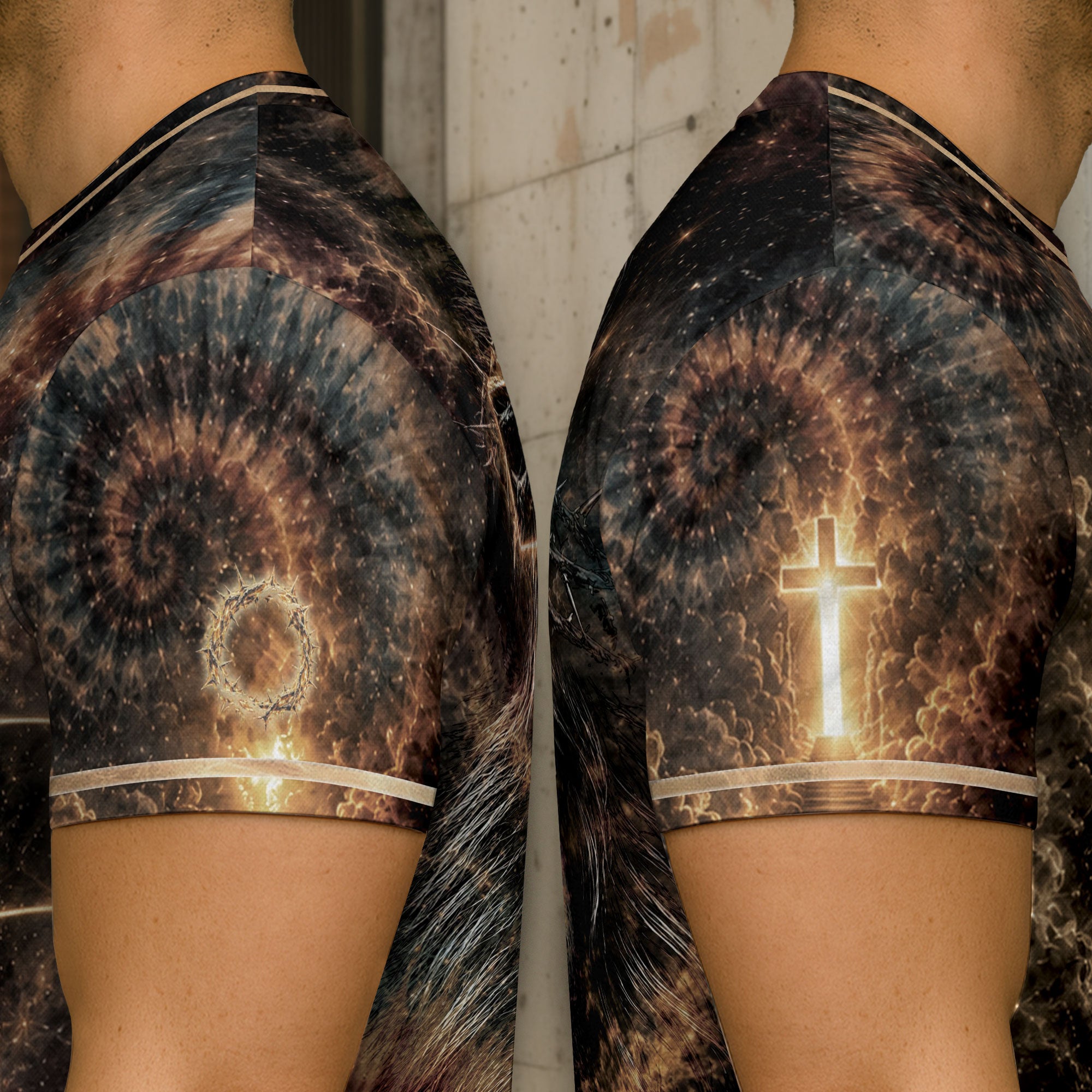 Jesus Lion Cross Faith Over Fear 3D Graphic Christian T Shirt Apparel Men Clothing - Rust Field Wear