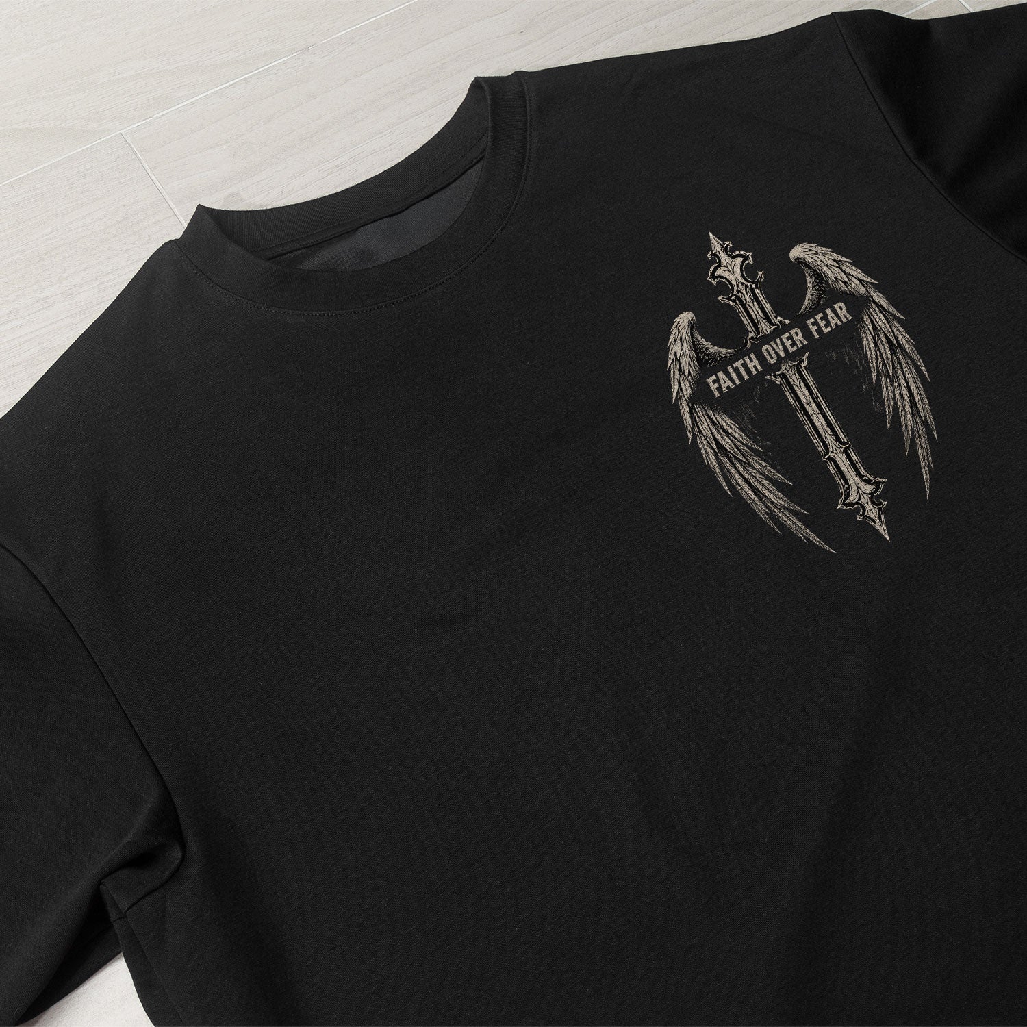 Faith Over Fear Shirt Men Wings Cross Christian T-Shirt Thorns Crown Religious Faith Tee