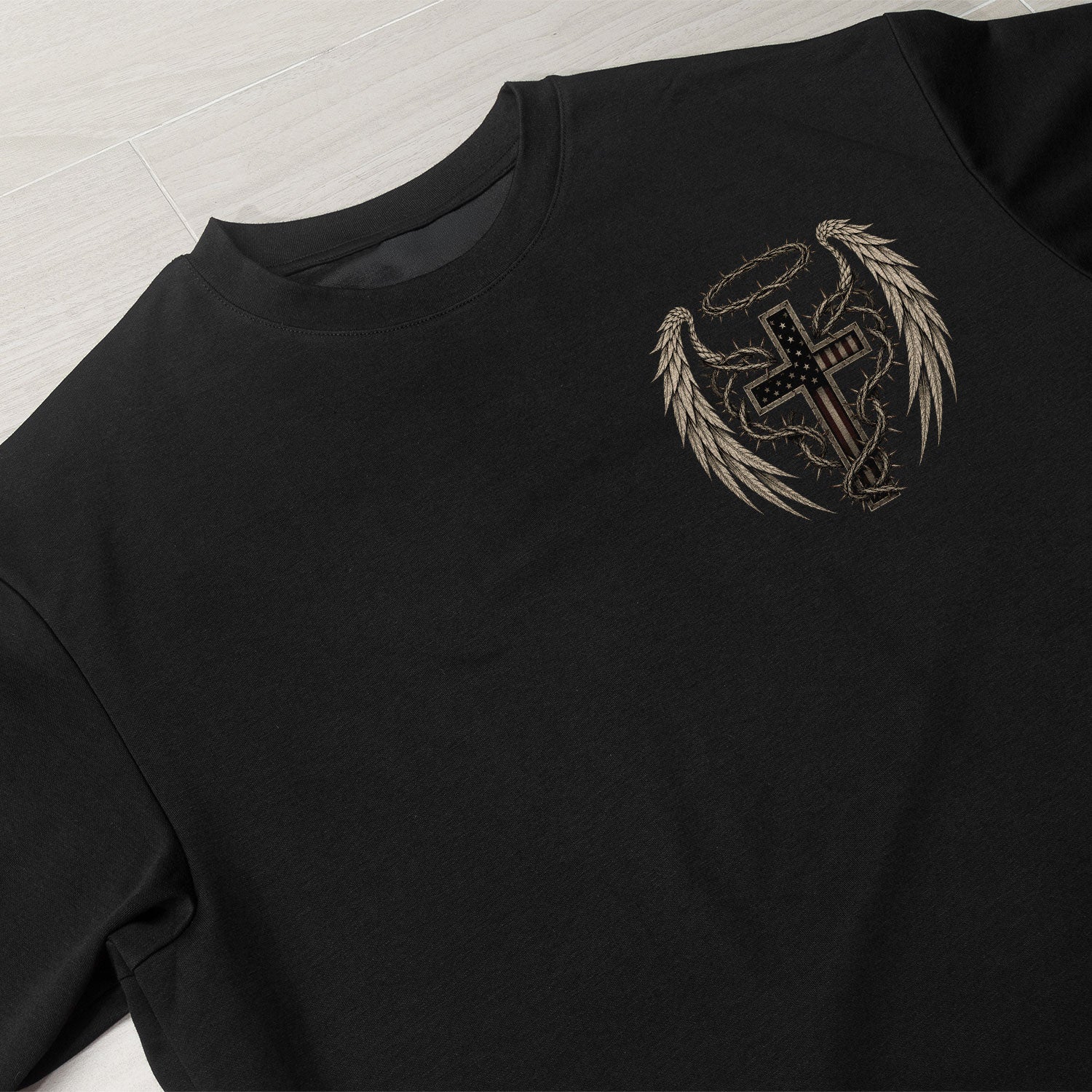 Faith Over Fear Shirt Men Christian T-Shirt Angel Wings Cross Thorns Religious Graphic Tee